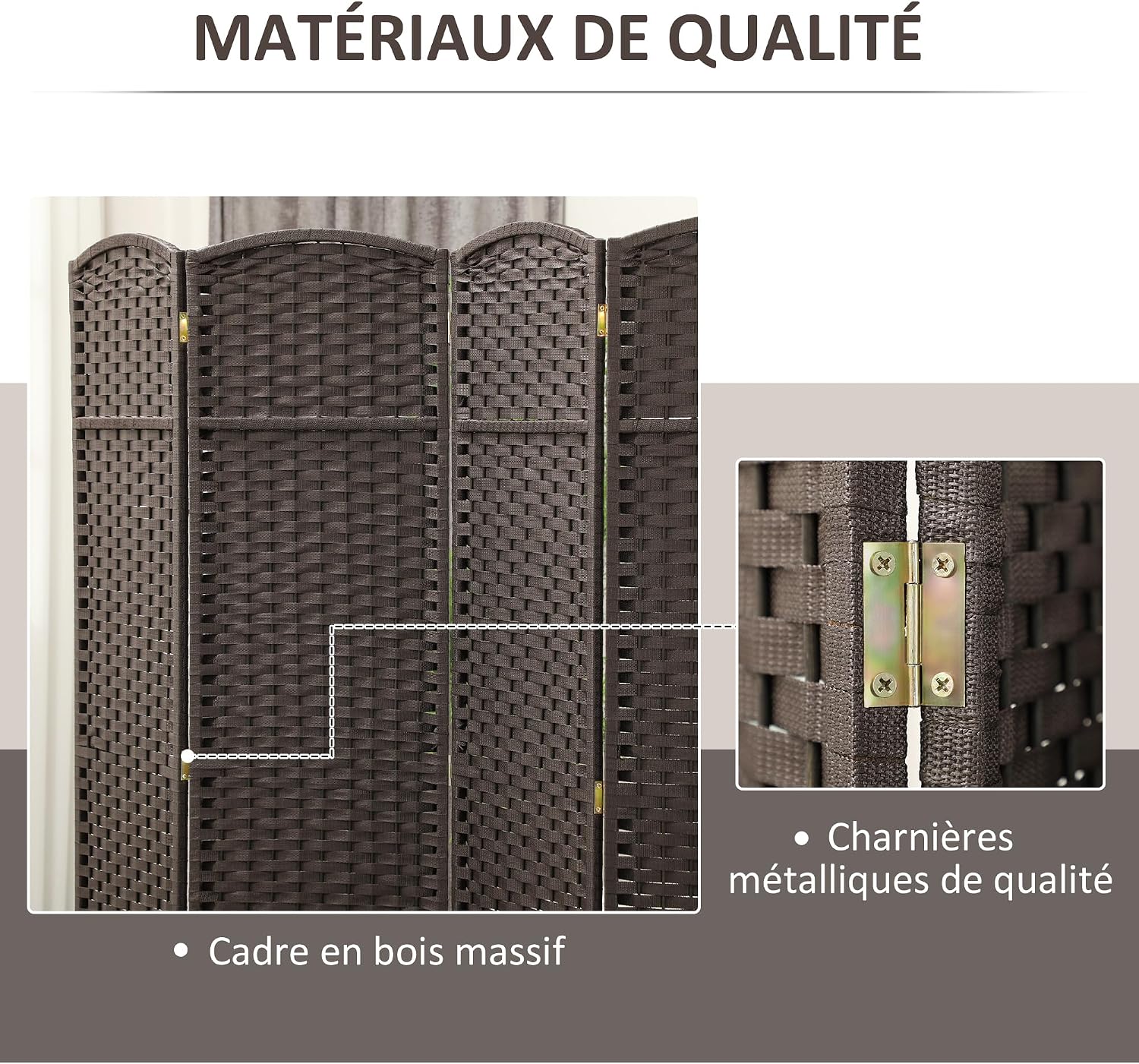 Thumbnail 4 de HOMCOM 830-814V00BN kamerscherm, 4 panelen, geweven PP, 160 x 170 cm