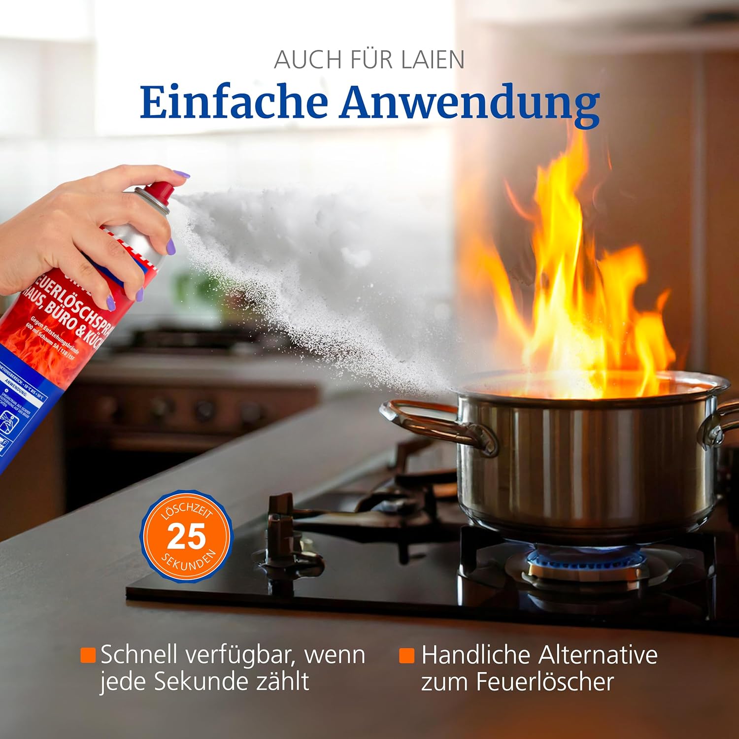 Detalle de Hekatron Feuerlöschspray 600 ml – Hochwirksames Schaumlöschmittel mit Micro-Fog-Technologie
