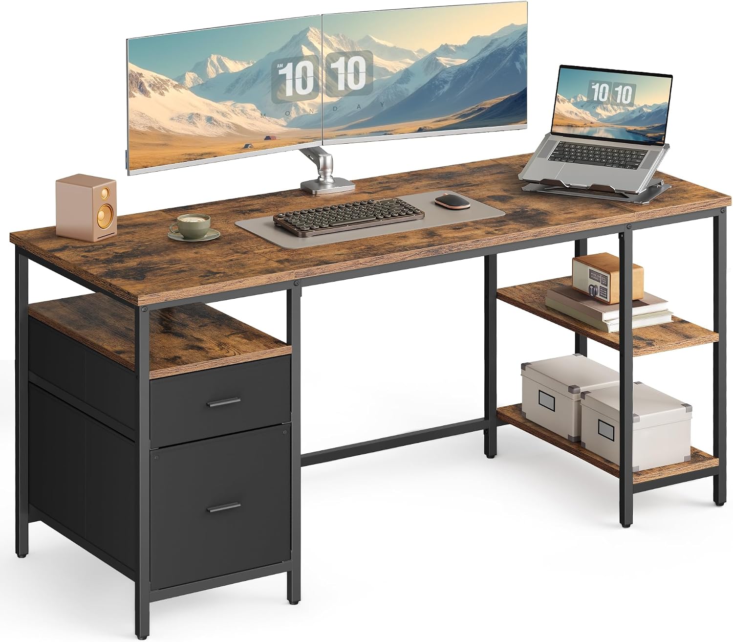Thumbnail 6 de VASAGLE BARNET LWD104B01 Computer Desk, 3 Shelves, 2 Drawers, 140 x 60 cm