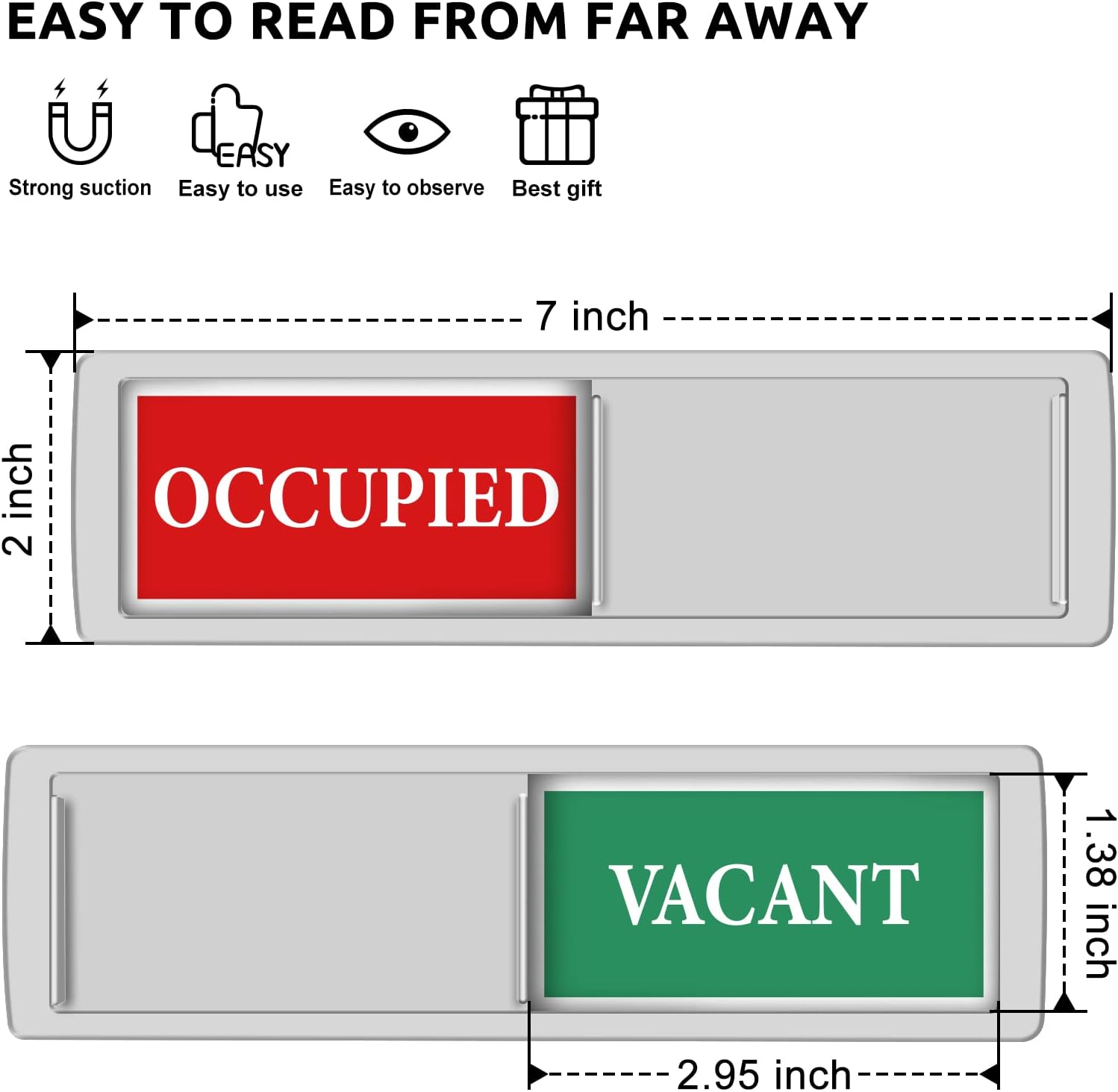 Detalle 2 de K KitchenTour KT-VANT-1 Vacant/Occupied Door Sign, Silver Magnetic Slider