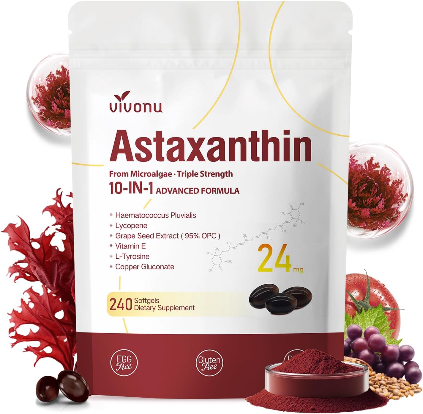Detalle de Astaxanthin 24 mg von VivoNu, 240 Kapseln