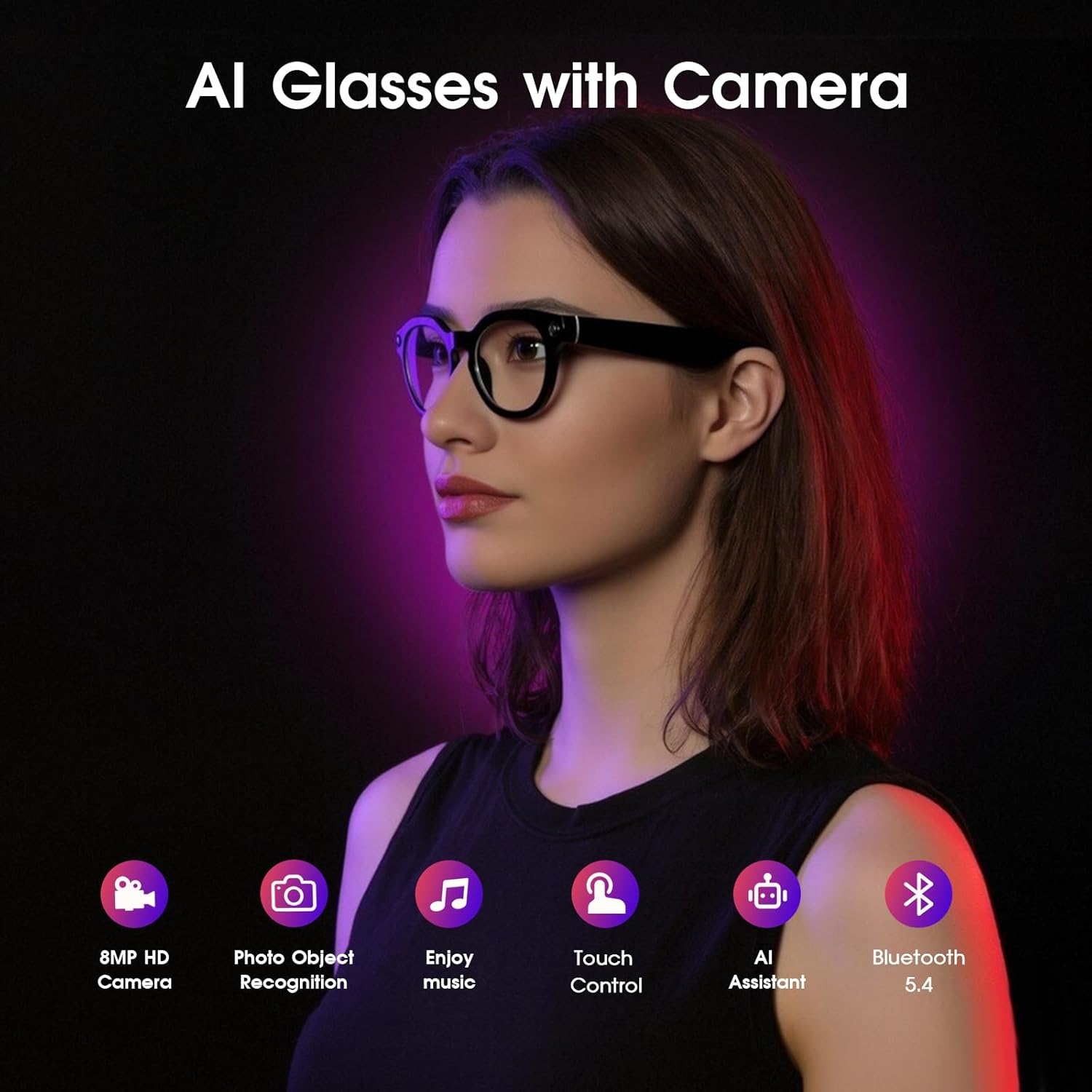 Thumbnail 1 de AI Smart Glasses with Camera 4K: Hands-Free Recording, AI Translation, and Open-Ear Audio