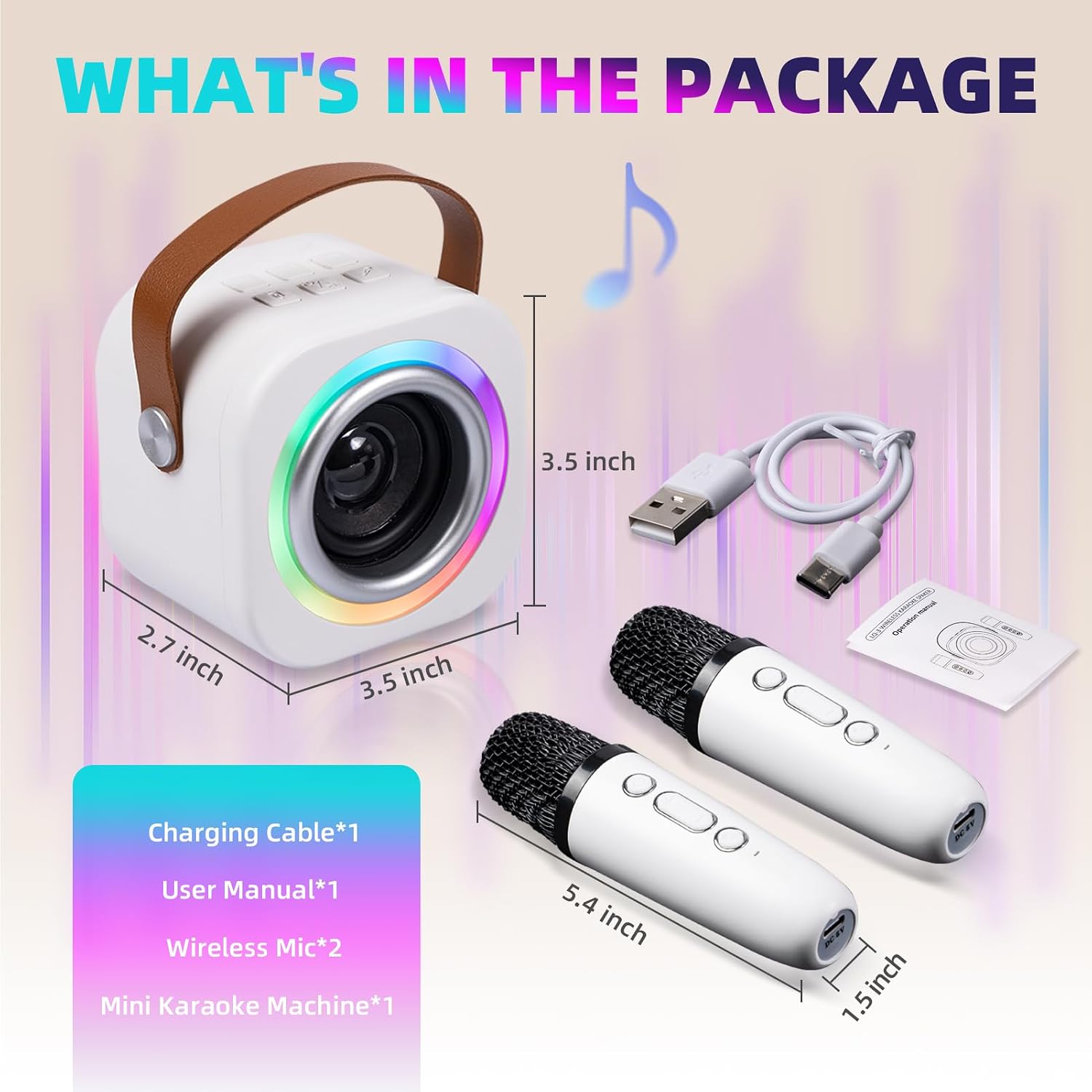 Detalle de Mini Karaoke Machine for Kids with 2 Wireless Mics (Ages 3–12+)