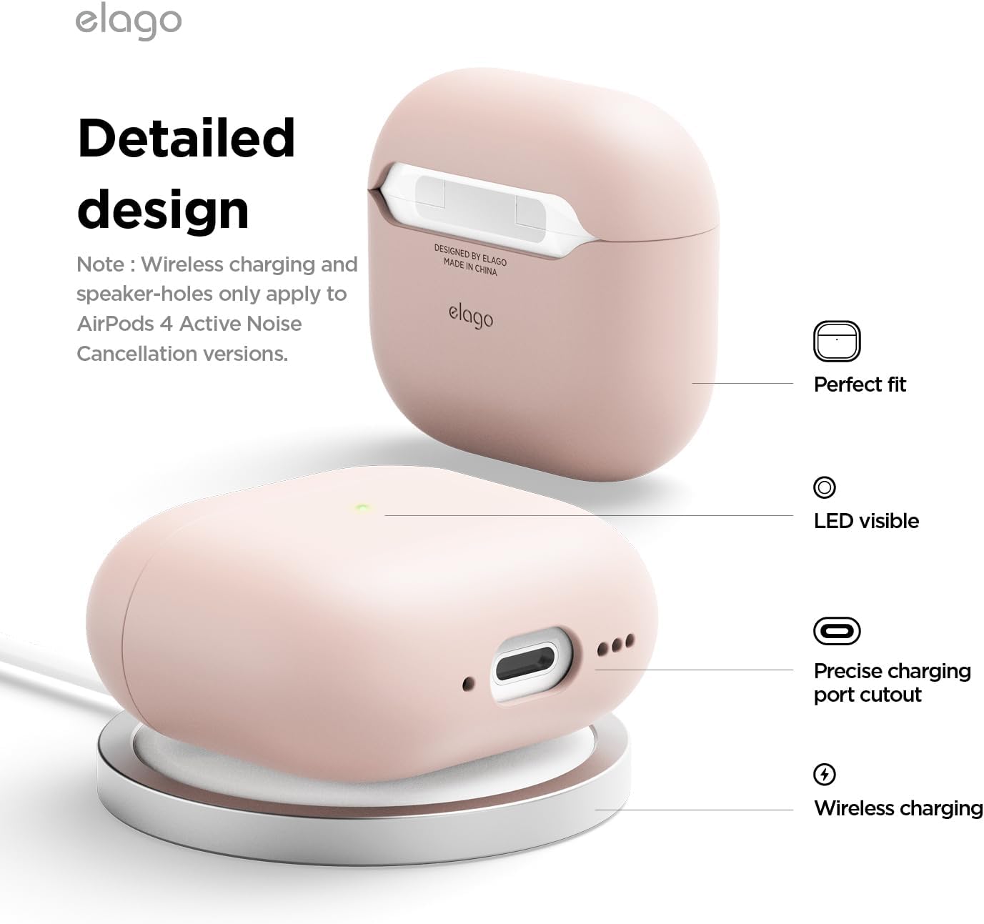 Detalle de elago Coque Liquid Hybrid pour AirPods 4 – protection double matériau et recharge sans fil (rose)