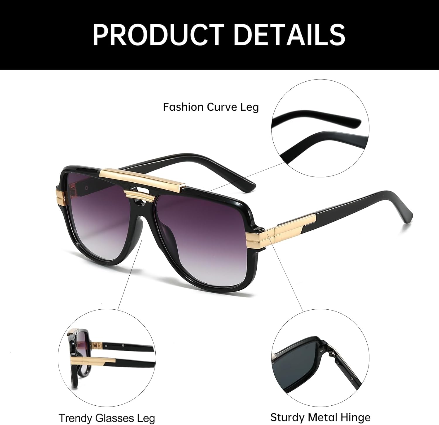 Detalle de YAMEIZE Retro Pilot Metal Design Sunglasses for Women and Men