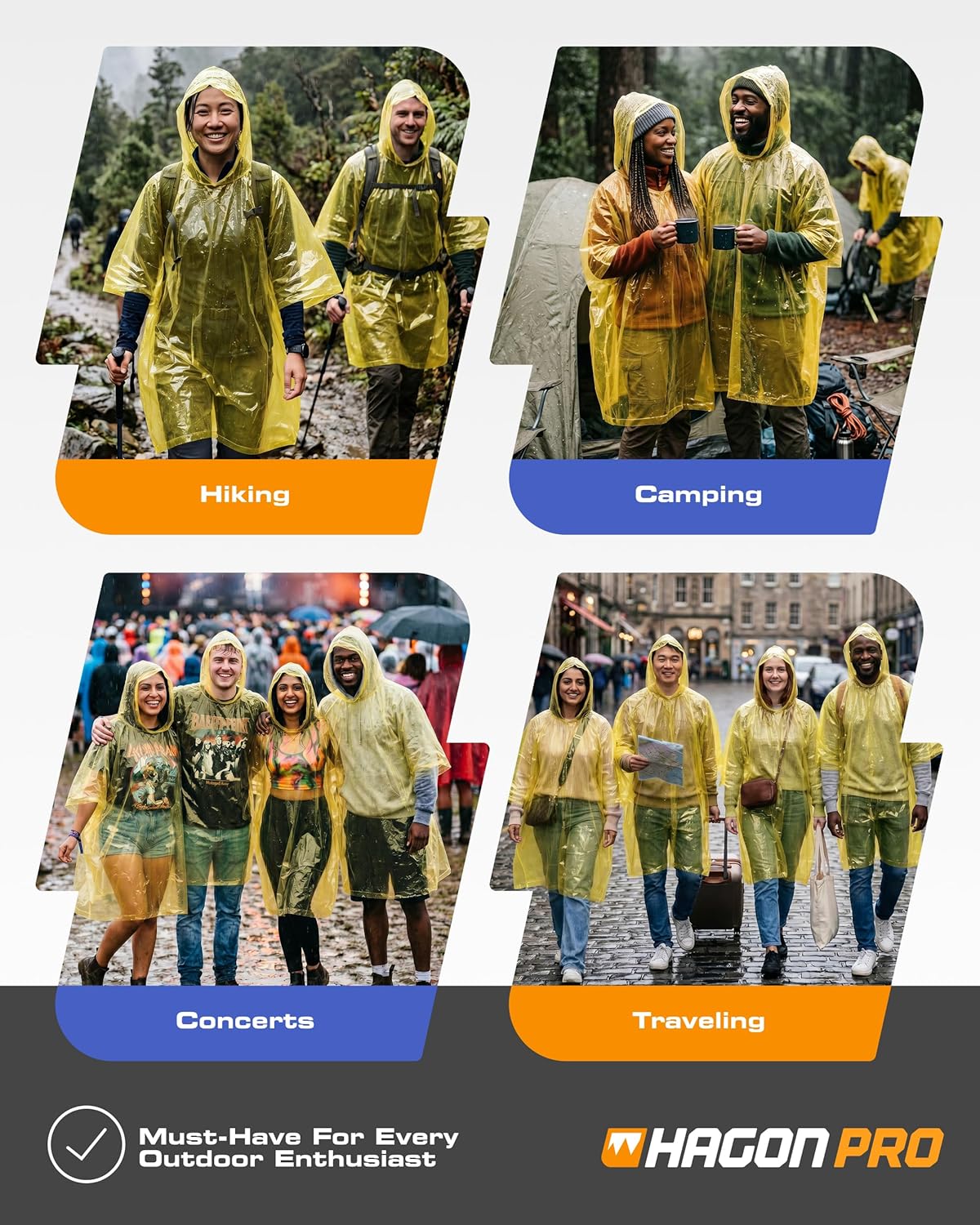 Thumbnail 3 de Hagon PRO Disposable Rain Ponchos for Adults (5 Pack)