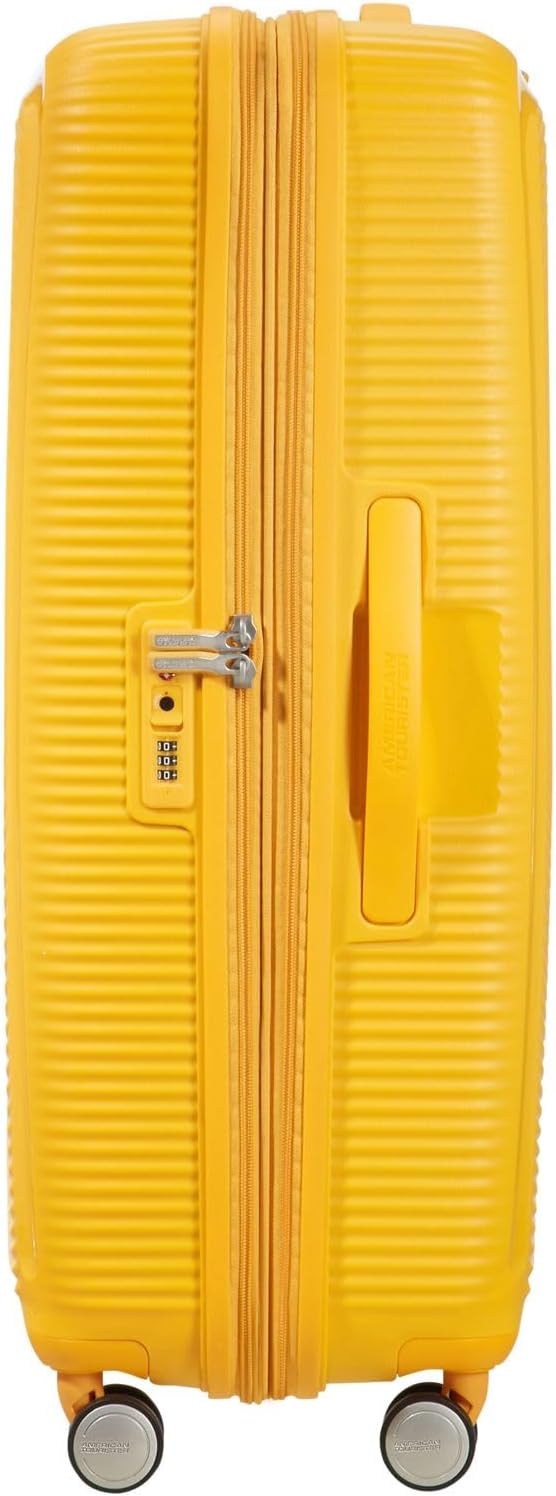 Detalle de American Tourister Soundbox Hard Shell Suitcase 77 cm (Large, 4-wheel spinner, TSA lock) – Golden Yellow