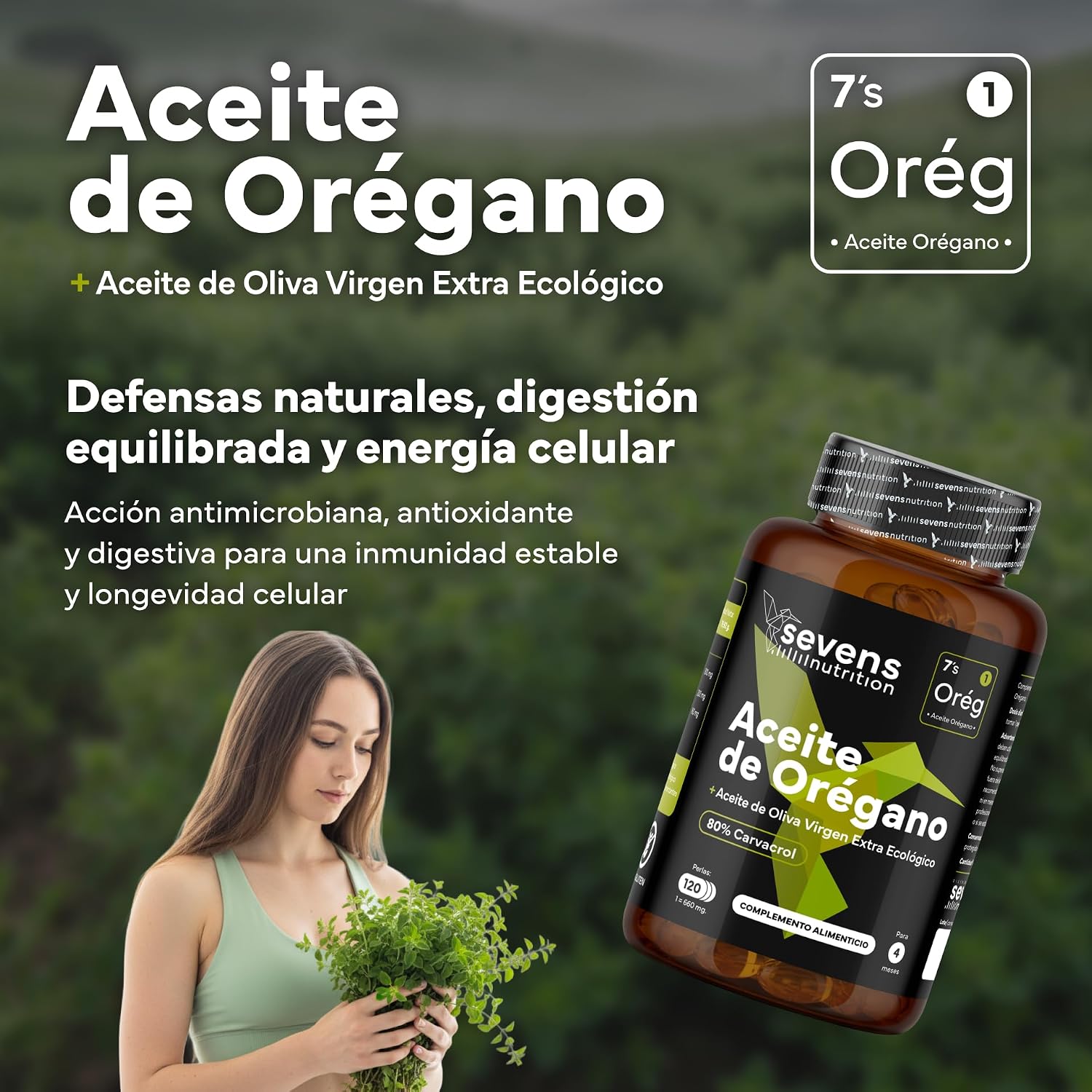 Thumbnail 1 de Aceite de Orégano Cápsulas Orgánico 80% Carvacrol 120 cápsulas