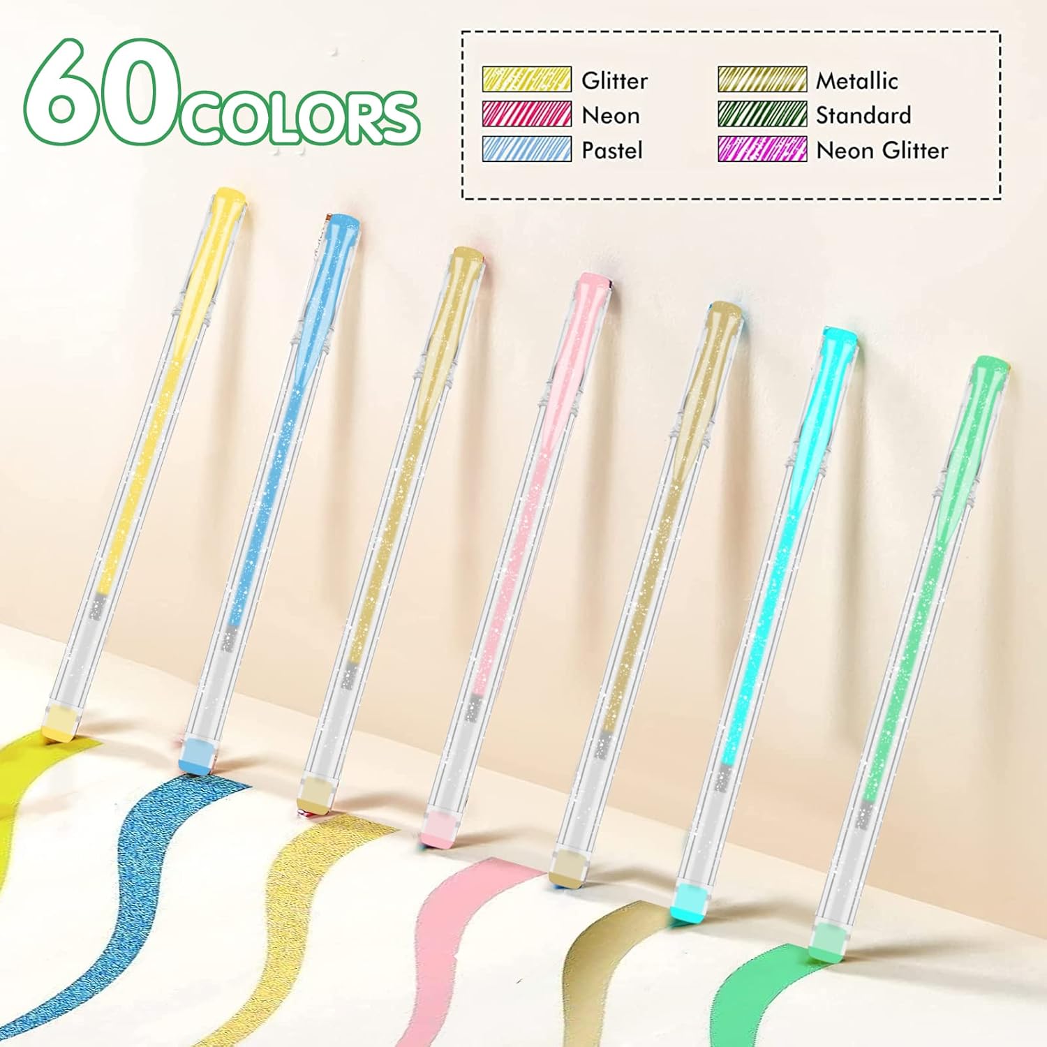Thumbnail 4 de Melifluo Confezione da 120 Penne Colorate con Custodia: 60 penne gel e 60 ricariche, glitter e colori vivaci per adulti e progetti creativi