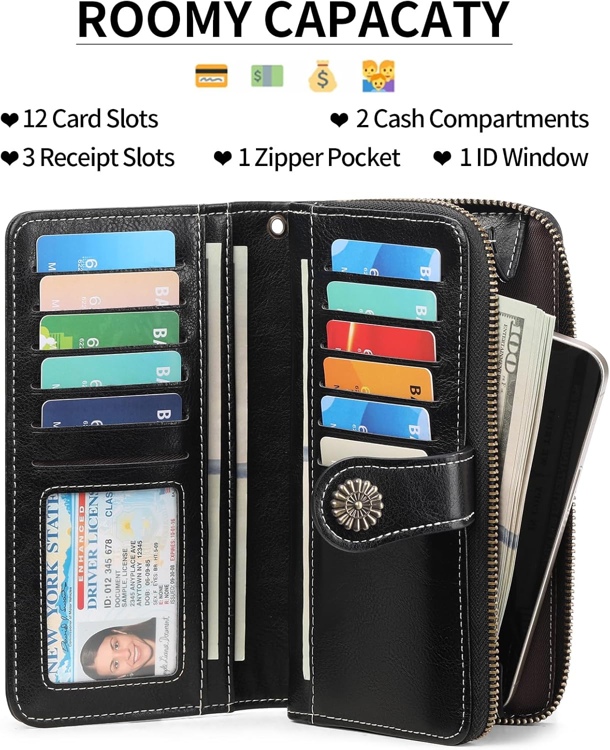 Thumbnail 1 de GOIACII Damen-Geldbörse mit RFID-Schutz aus Leder, groß (Vintage-Design) – mit abnehmbarer Handschlaufe