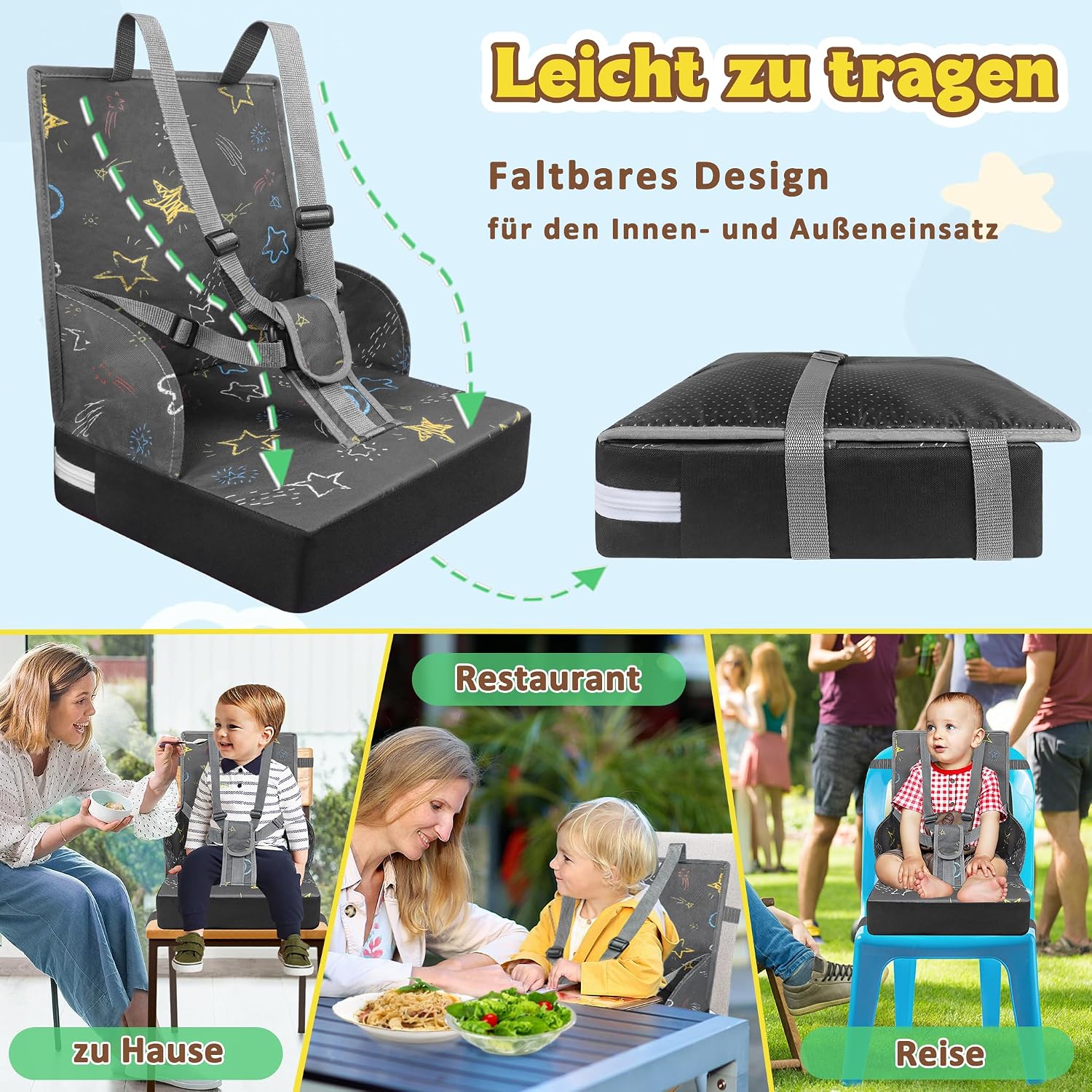 Detalle 1 de UISEBRT draagbare kinderstoelverhoger met 3-puntsgordel, antislip, grijs