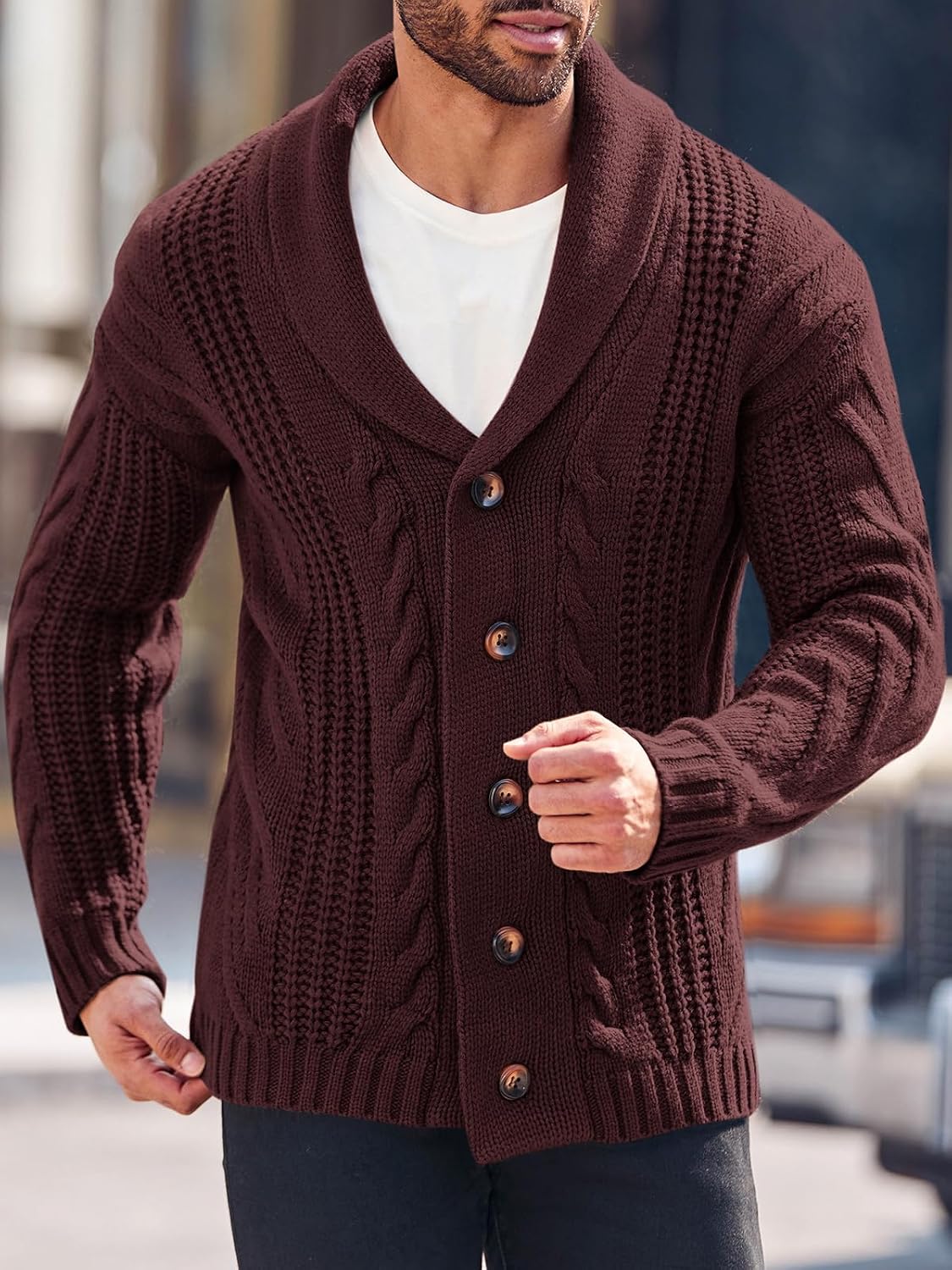 Detalle de Cable Knit Cardigan Shawl Collar