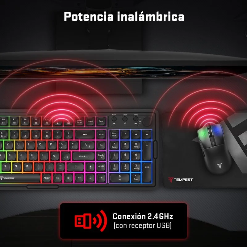 Thumbnail 3 de Tempest Combo 3100 PRO: teclado, ratón, auriculares y alfombrilla inalámbricos para empezar a jugar