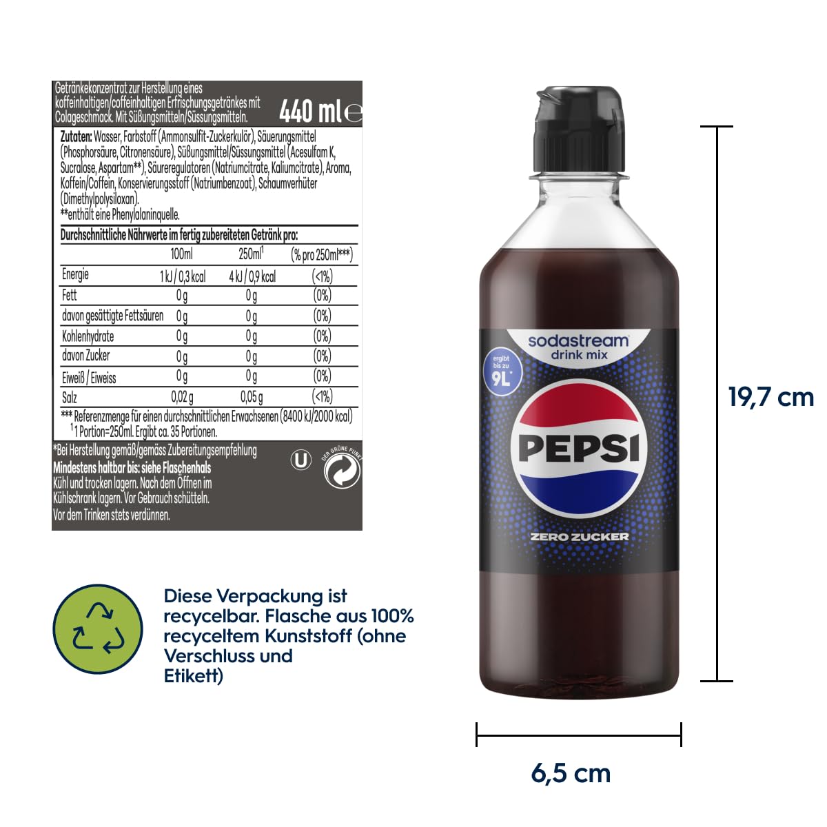 Thumbnail 1 de Sodastream drink mix Pepsi Zero Zucker – 4er Pack (4 × 440 ml) mit bis zu 9 L fertigem Getränk