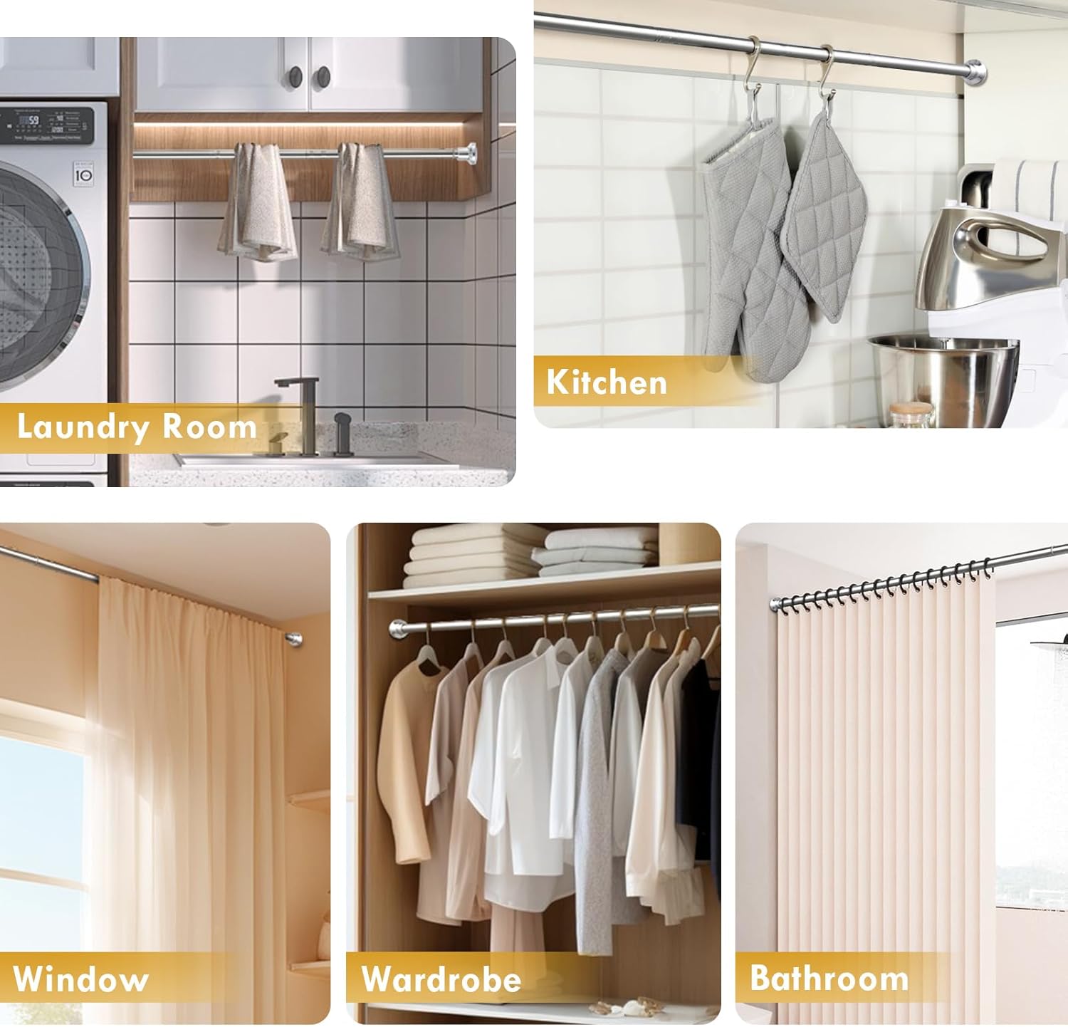 Thumbnail 4 de Extendable Shower Curtain Pole 130-201cm Stainless Steel by FRENESSA