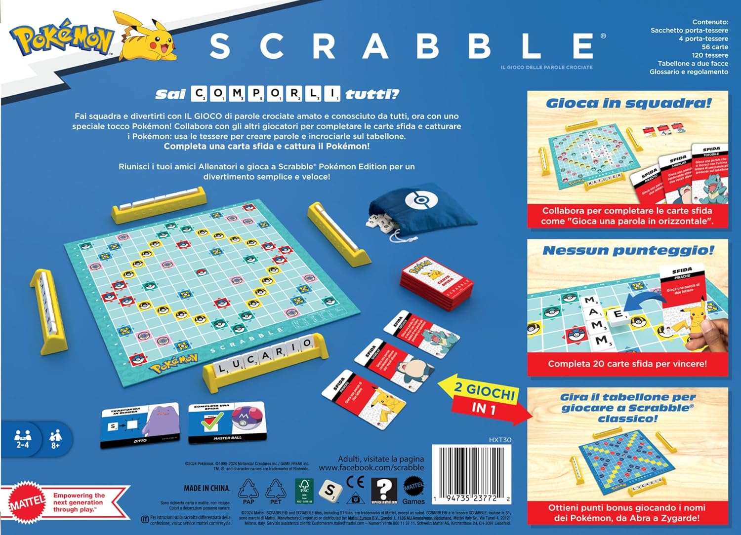 Thumbnail 5 de Mattel Games Scrabble Pokémon – Il gioco da tavolo con 50 sfide Pokémon e modalità doppia