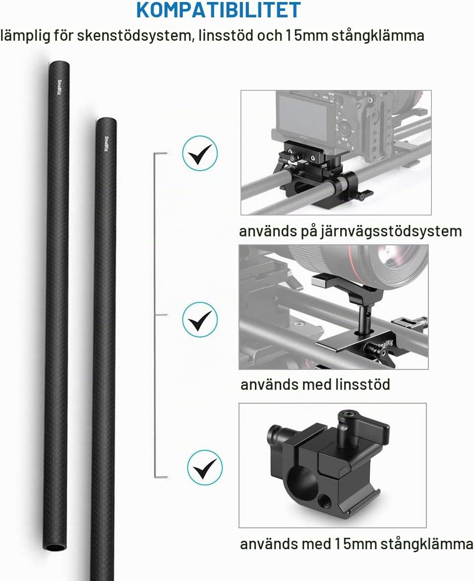 Thumbnail 6 de SMALLRIG PCS-851 kolfiberstavar för 15 mm-system, 30 cm, 2-pack