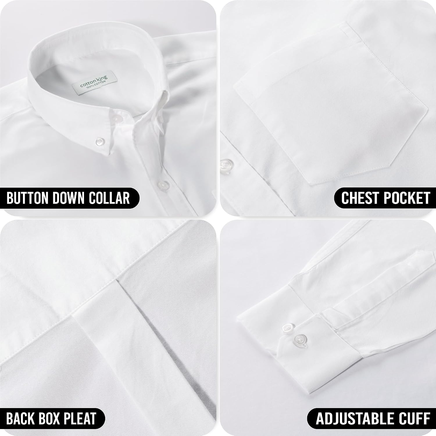 Detalle de Cotton King 100% Cotton Oxford Shirt for Men, Long Sleeve, Regular Fit
