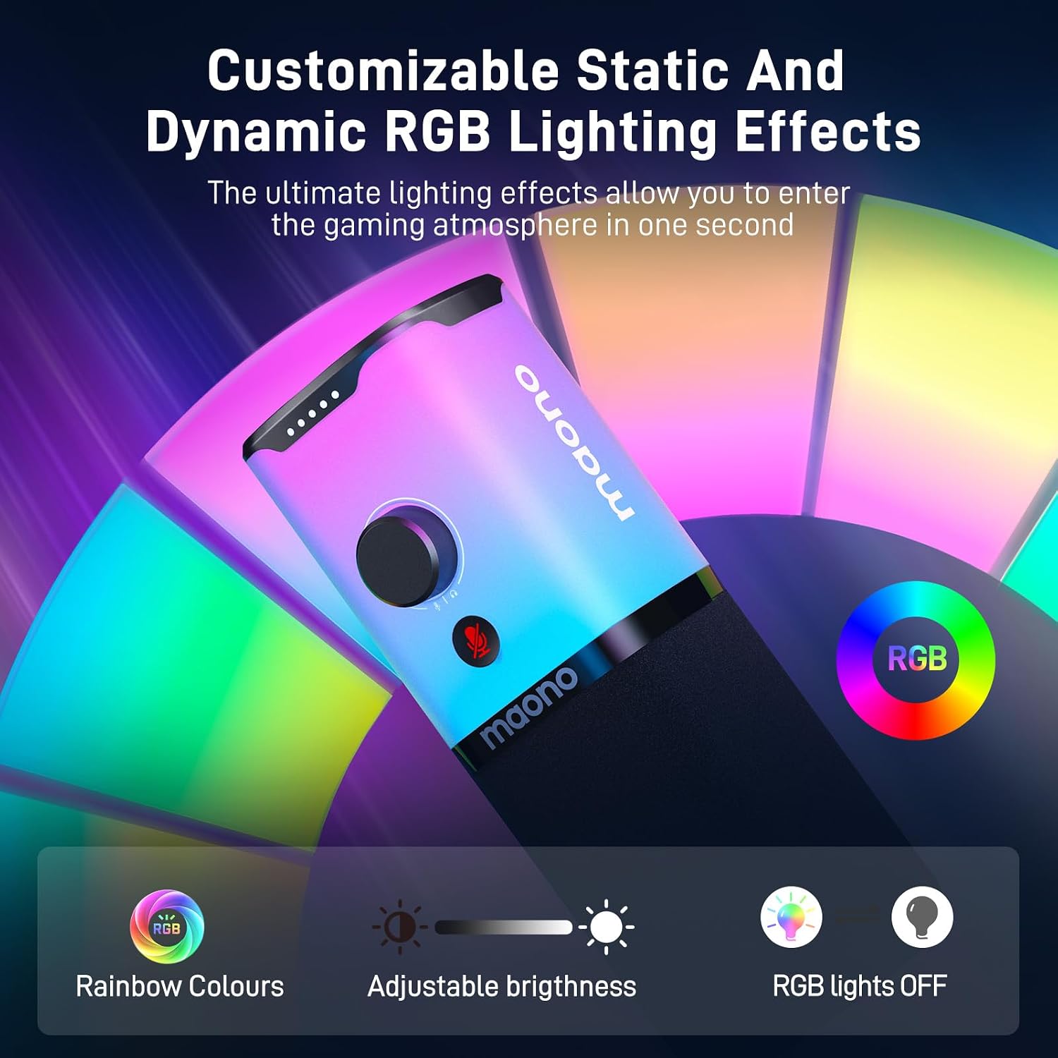 Detalle de MAONO PD100X RGB Dynamic USB/XLR Microphone with Noise Reduction and RGB