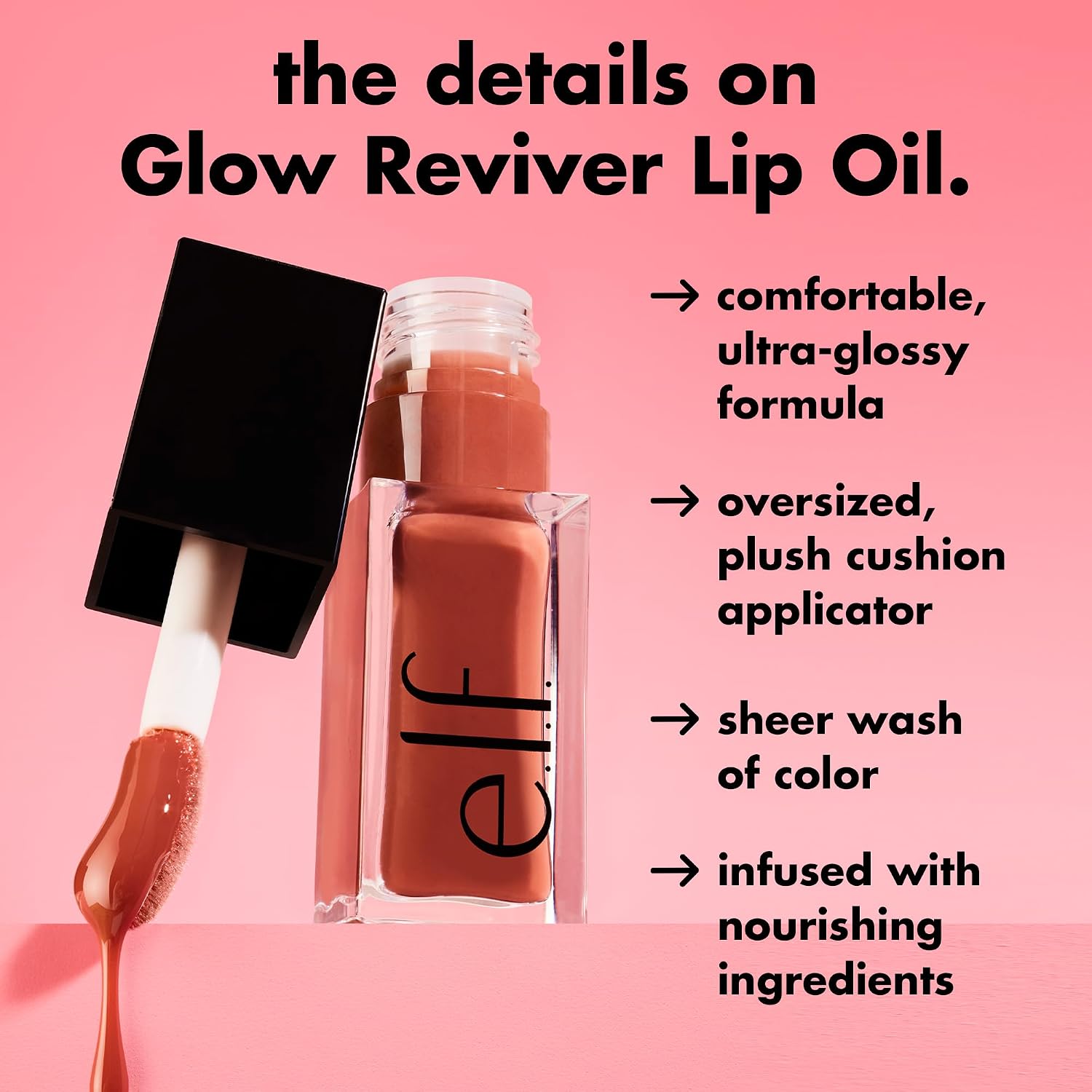 Detalle de e.l.f. Glow Reviver Lip Oil in Pink Quartz: A Lightweight, Shine-First Lip Oil