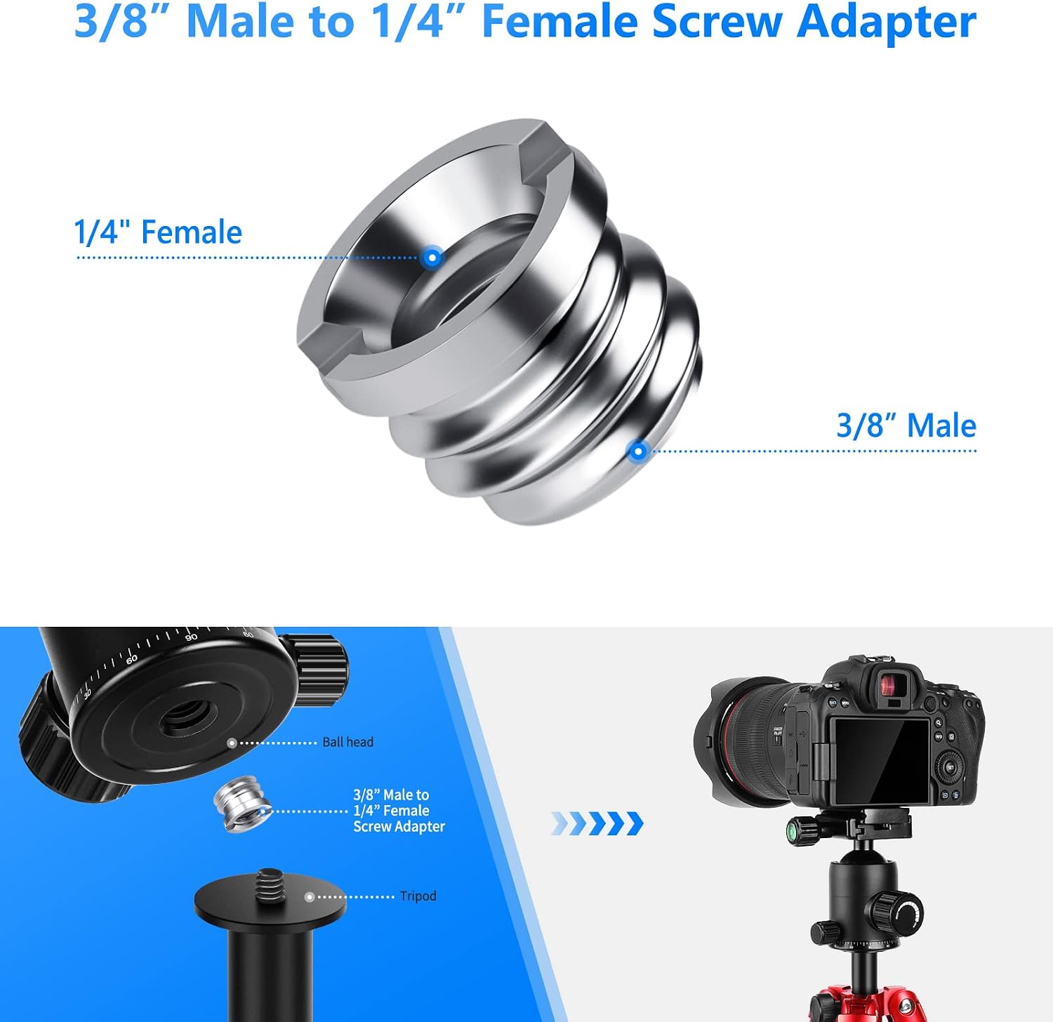 Detalle de NEEWER Camera Screw Adapter Set (22 Pieces): 1/4” to 1/4”, 1/4” to 3/8” and More