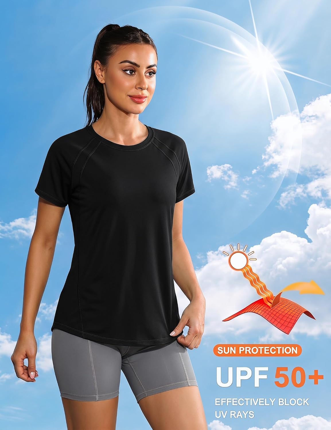 Detalle 2 de Gyabnw UV-Schutz Funktionsshirt für Damen (Kurzarm) – atmungsaktives Sportoberteil für Lauf, Wandern & Yoga
