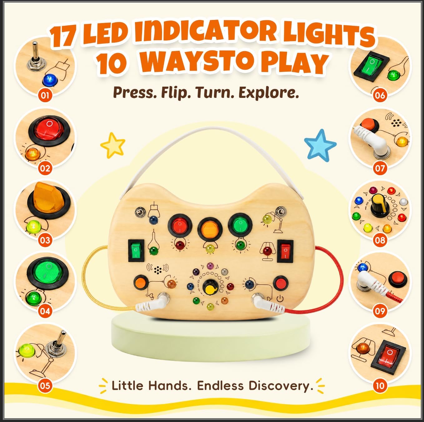Thumbnail 3 de Flycoost Busy Board with LED Light Switches — Montessori-Inspired Wooden Sensory Toy for 1–3 Year Olds