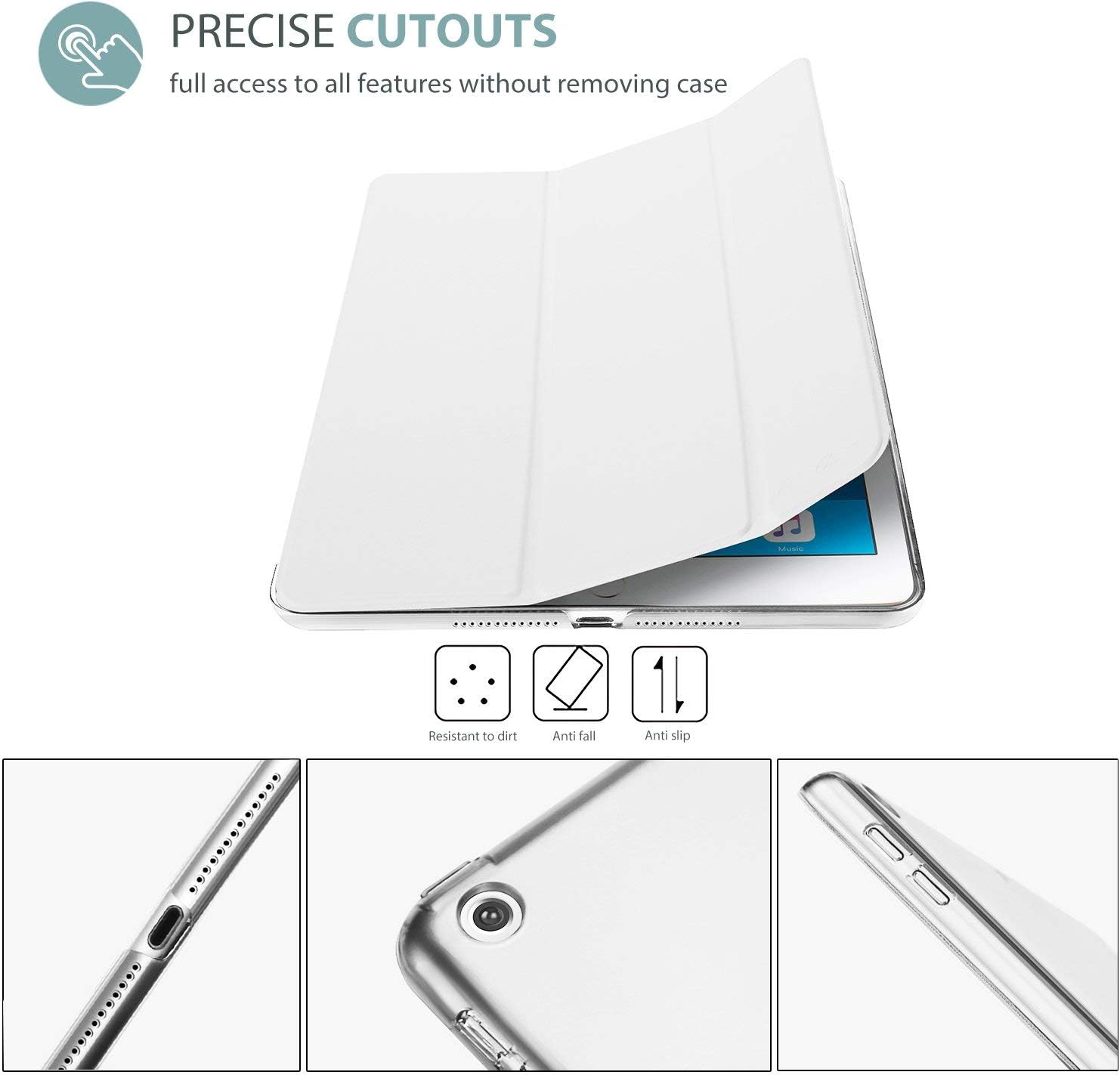 Detalle de ProCase Smart Case for iPad 9.7 Inch (2017/2018) – Ultra Slim Frosted Back in White