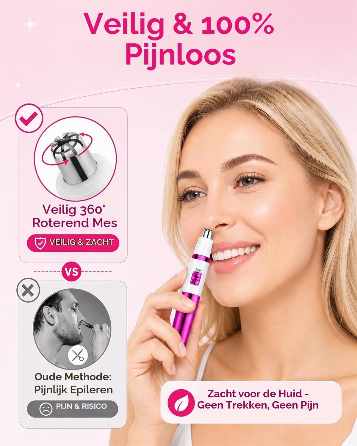 Detalle 2 de NUMIFUN neushaartrimmer voor dames, IPX7, 6500 tpm en wenkbrauwopzetstuk