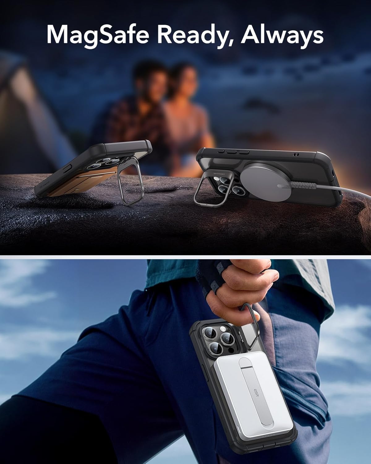 Thumbnail 3 de ESR Armor Series iPhone 14 Pro Max Case with Stand + Built-In Tempered Glass Screen Protector (MagSafe Compatible) — Clear Black