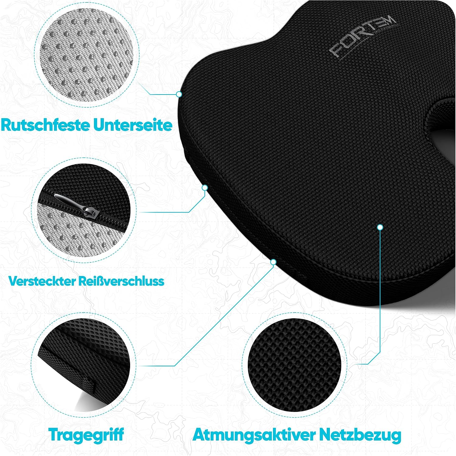 Detalle de FORTEM XL Sitzkissen & Lendenkissen mit Memory-Schaum für Bürostuhl und Auto