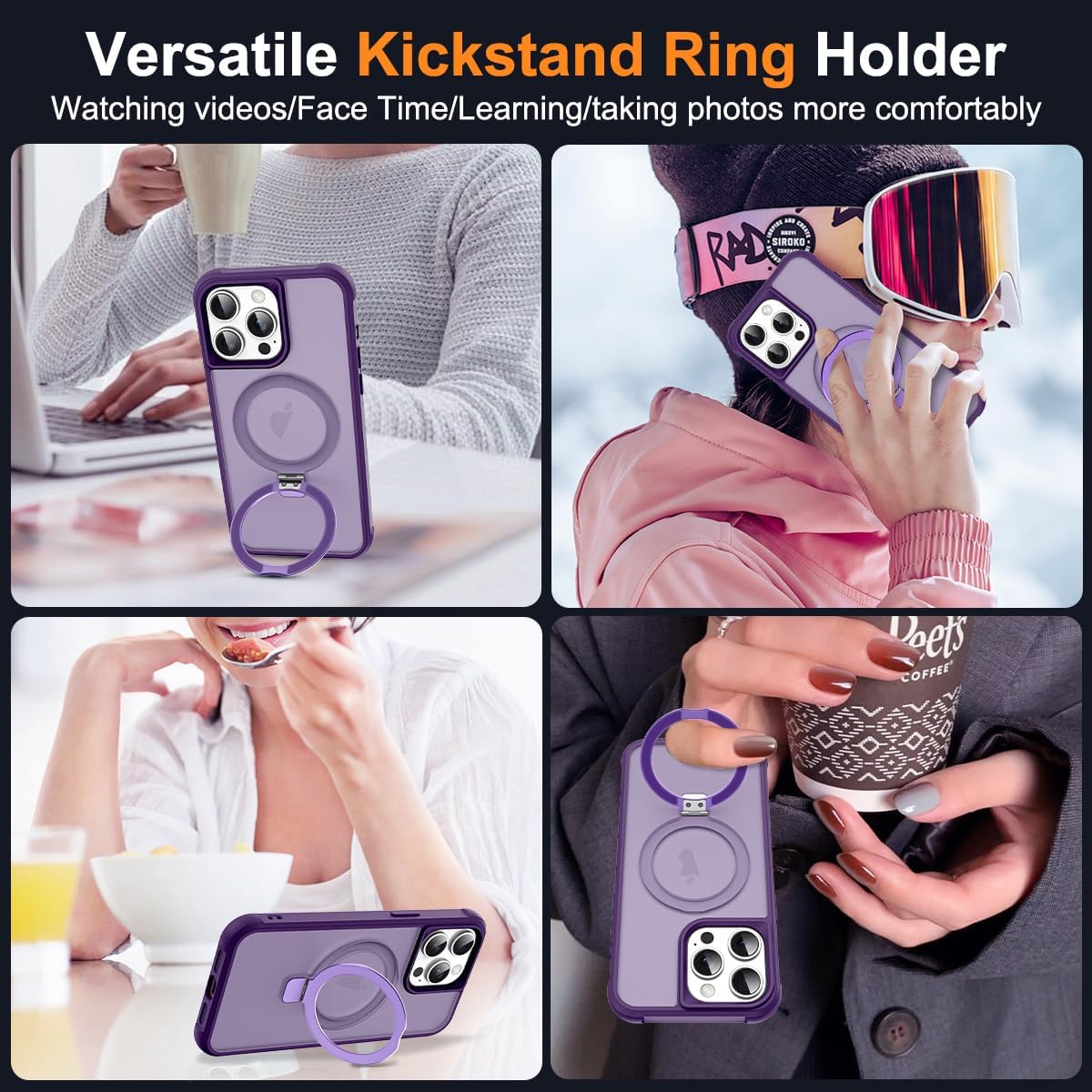 Detalle de SKYLMW Magnetic O-Ring Kickstand Case for iPhone 12 Pro Max / 13 Pro Max (6.7") - Purple