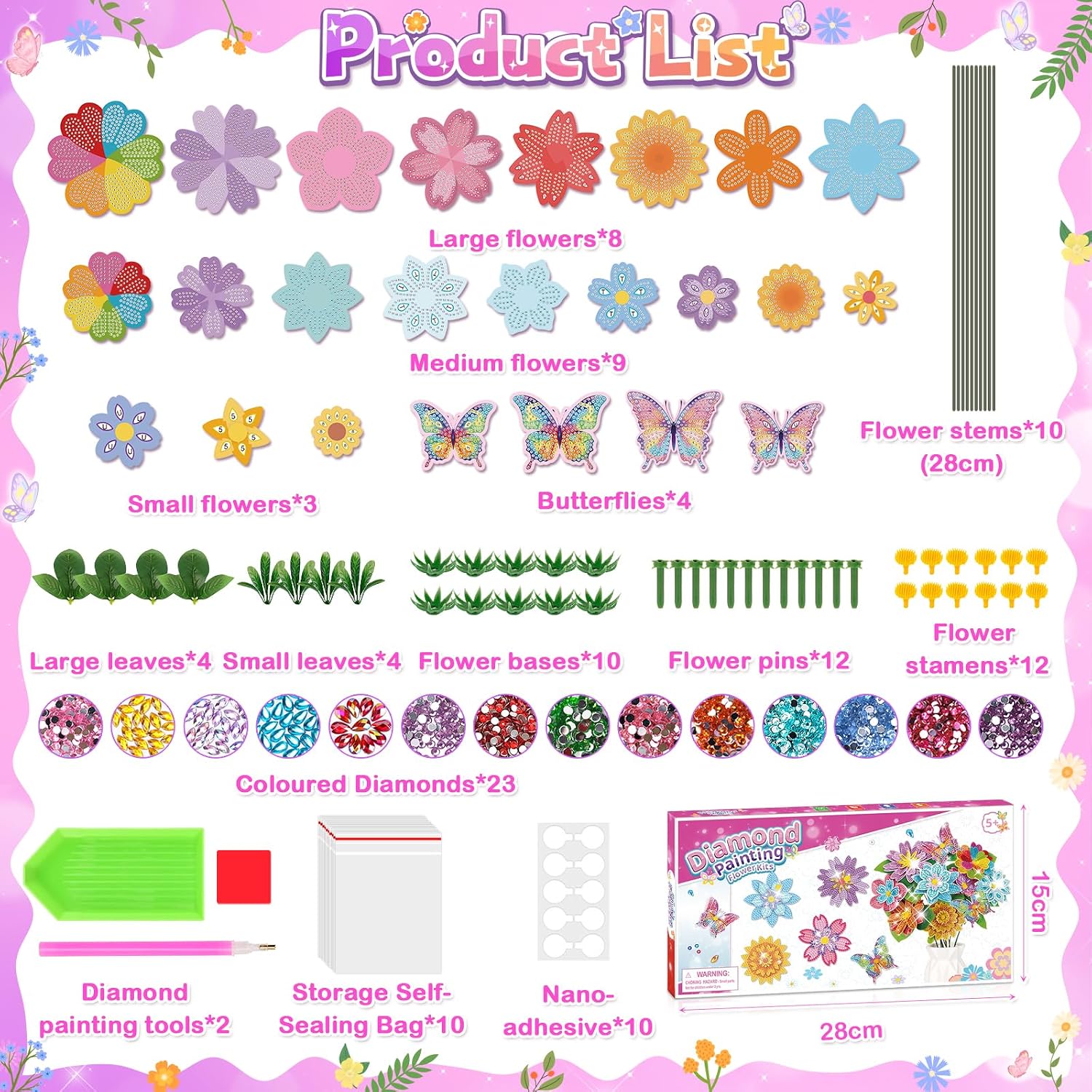 Detalle 2 de Craft Kits for Kids: Diamond Art Flower Painting Kit for Ages 5–12