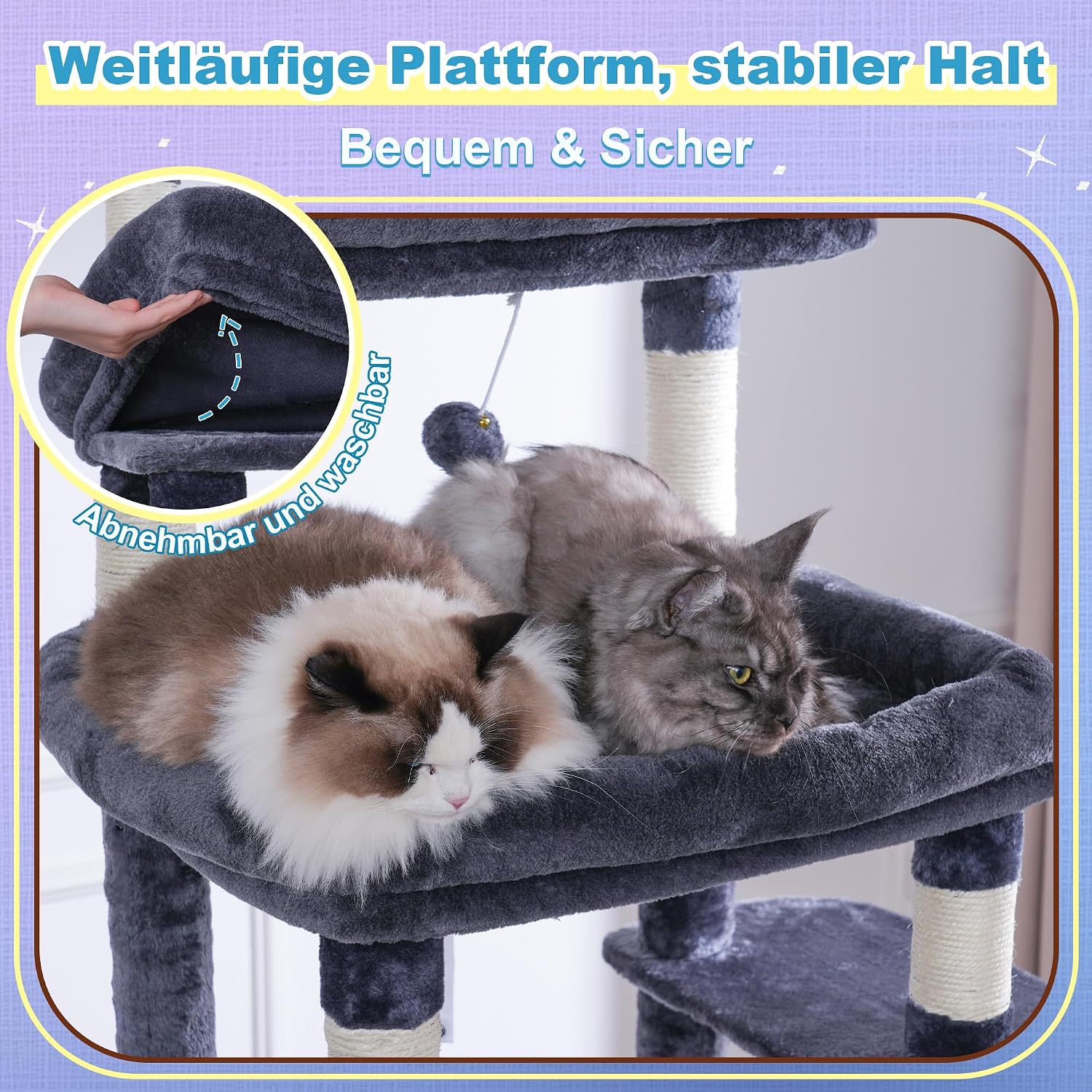 Thumbnail 2 de Hey-brother EMPJ080G kattenboom van 182 cm met sisal, hangmatten en ligplateaus