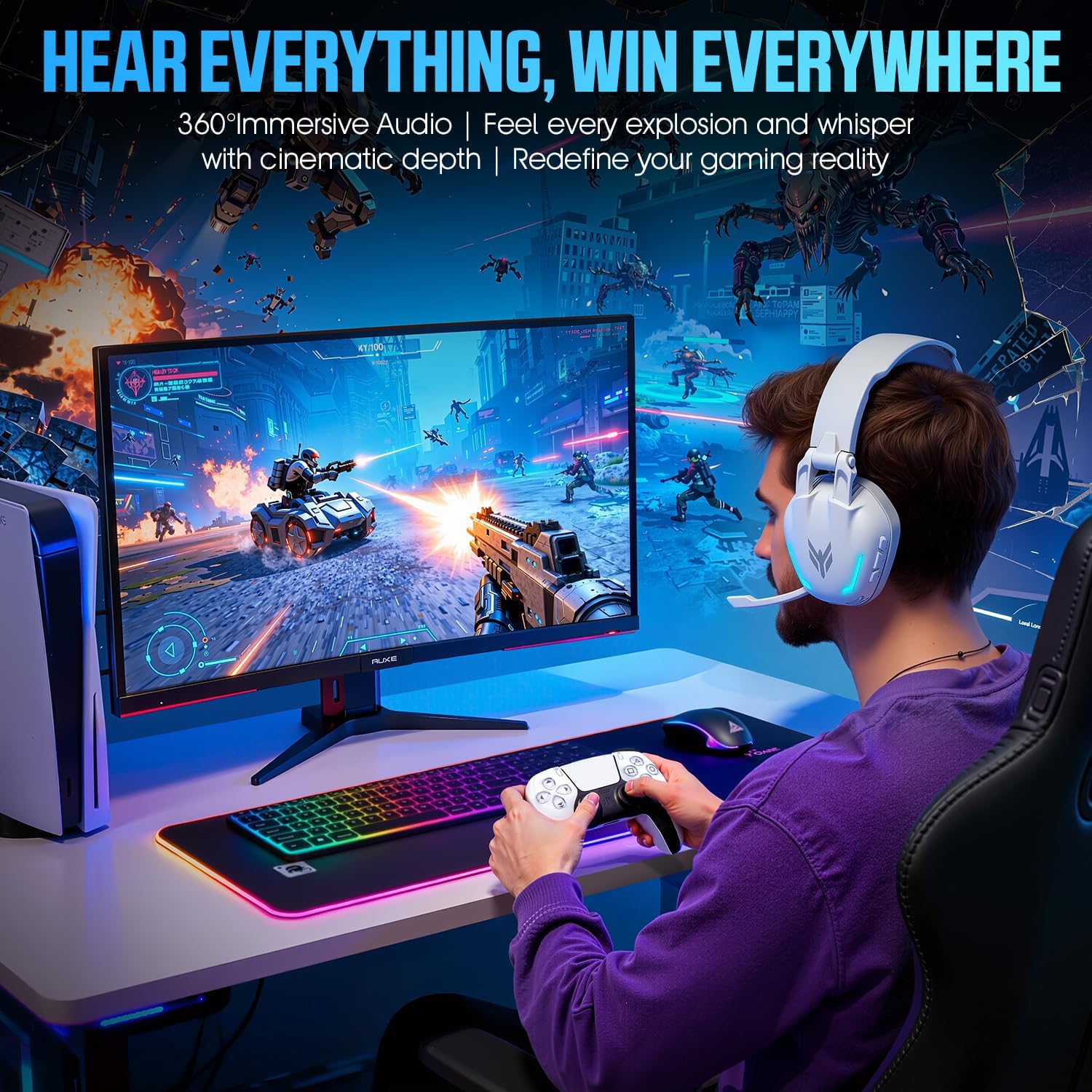 Detalle 2 de BENGOO Wireless Gaming Headset, 60-Hour Battery Life