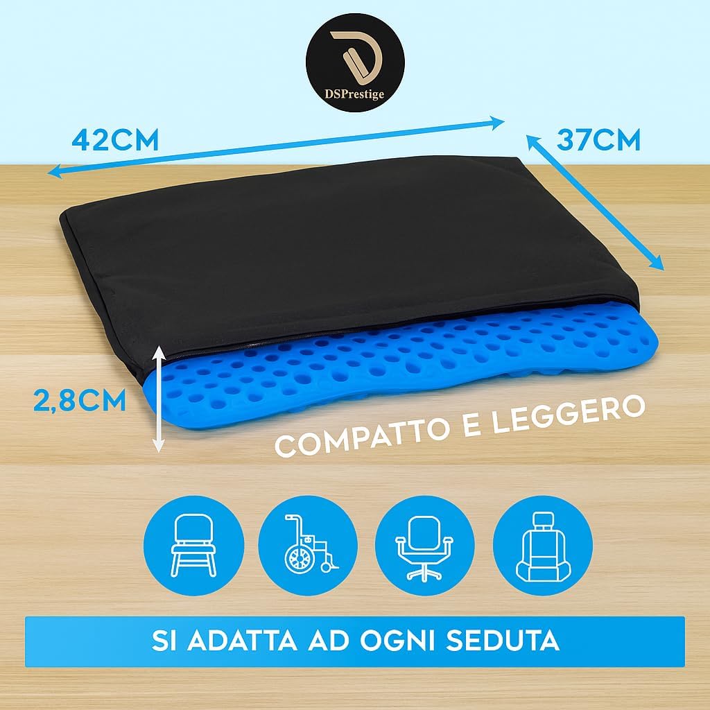 Detalle de Cuscino ergonomico in gel con rivestimento sfoderabile e lavabile per sedia (Comfort antidolorifico) – traspirante anti-calore