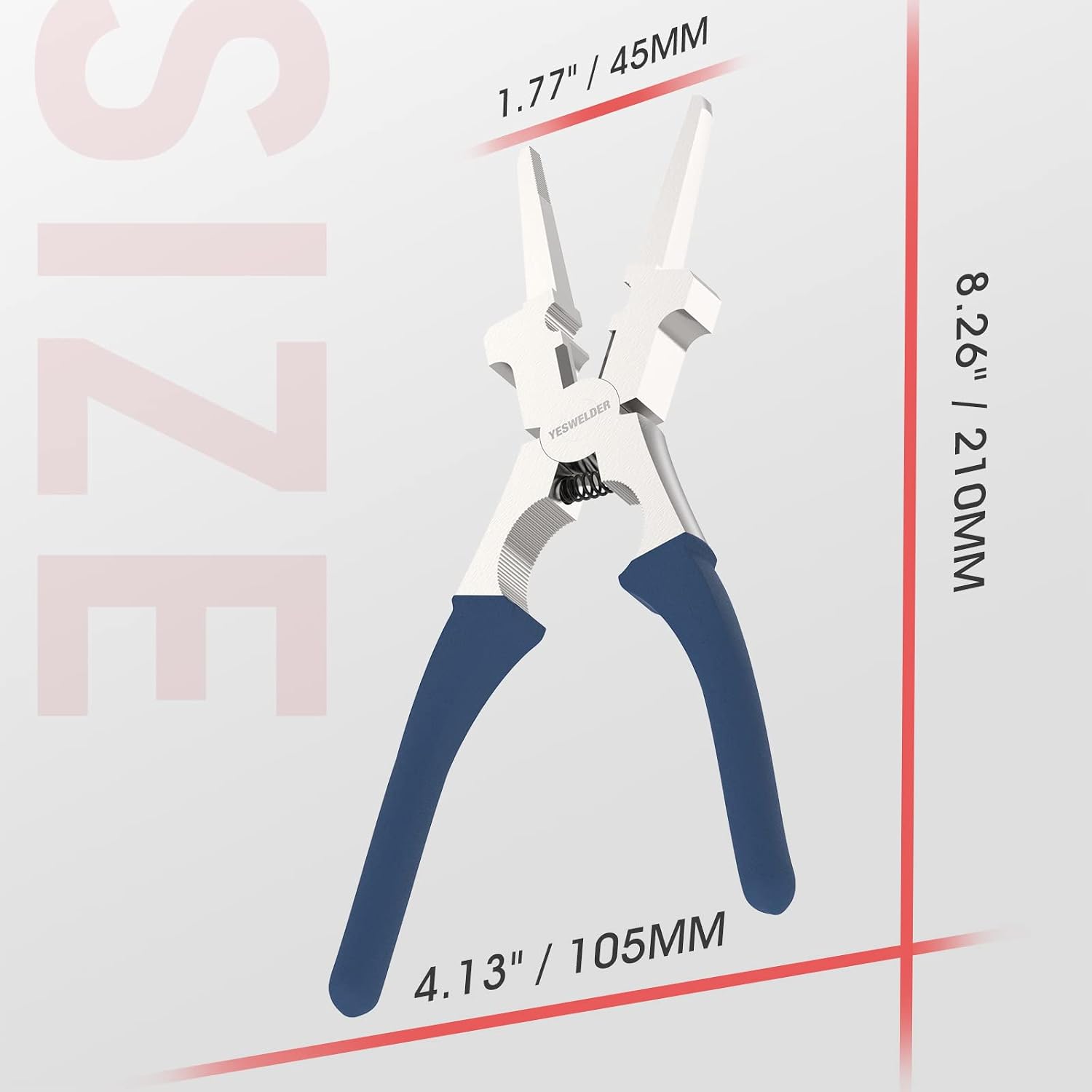 Detalle de YESWELDER 8-Inch MIG Welding Pliers with Spring-Loaded Handle and Carbon Steel