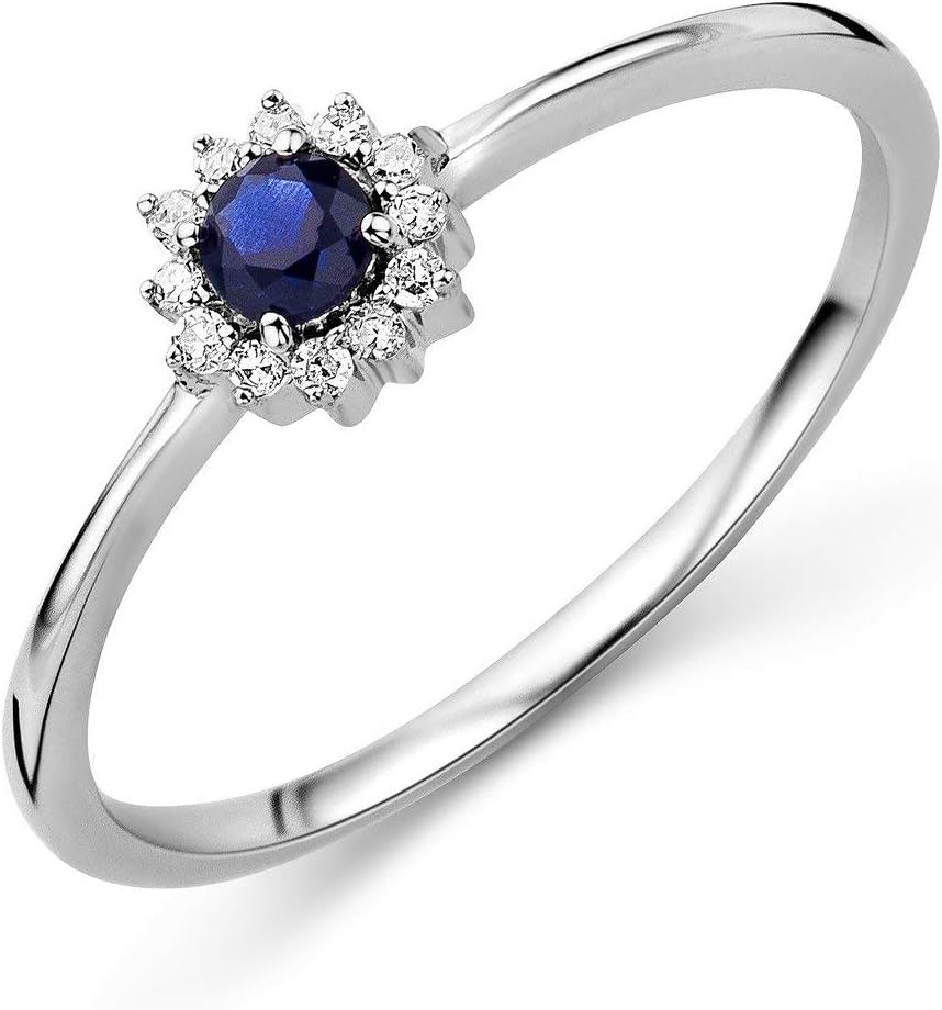 Thumbnail 5 de Miore Bague classique pour femme en or blanc avec émeraude centrale et diamants naturels, 9 carats