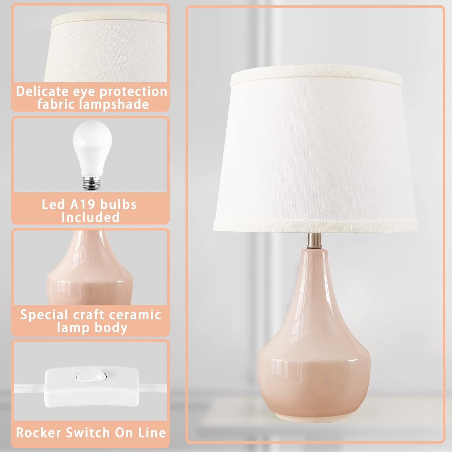 Thumbnail 6 de GyroVu T00173 Ceramic Table Lamp Set of 2, Pink with E26 LED Bulbs