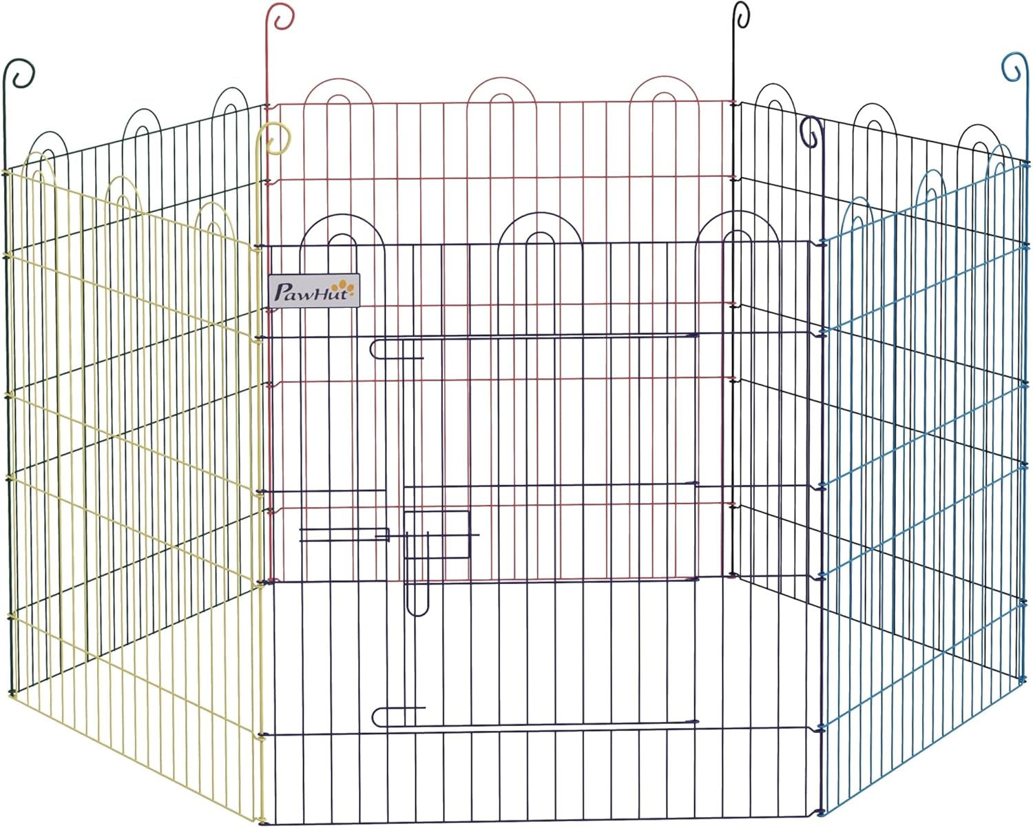 PawHut Enclos Chien Pliant en métal – Parc pour animaux 6 panneaux, Ø120 x 60 cm, Multicolore