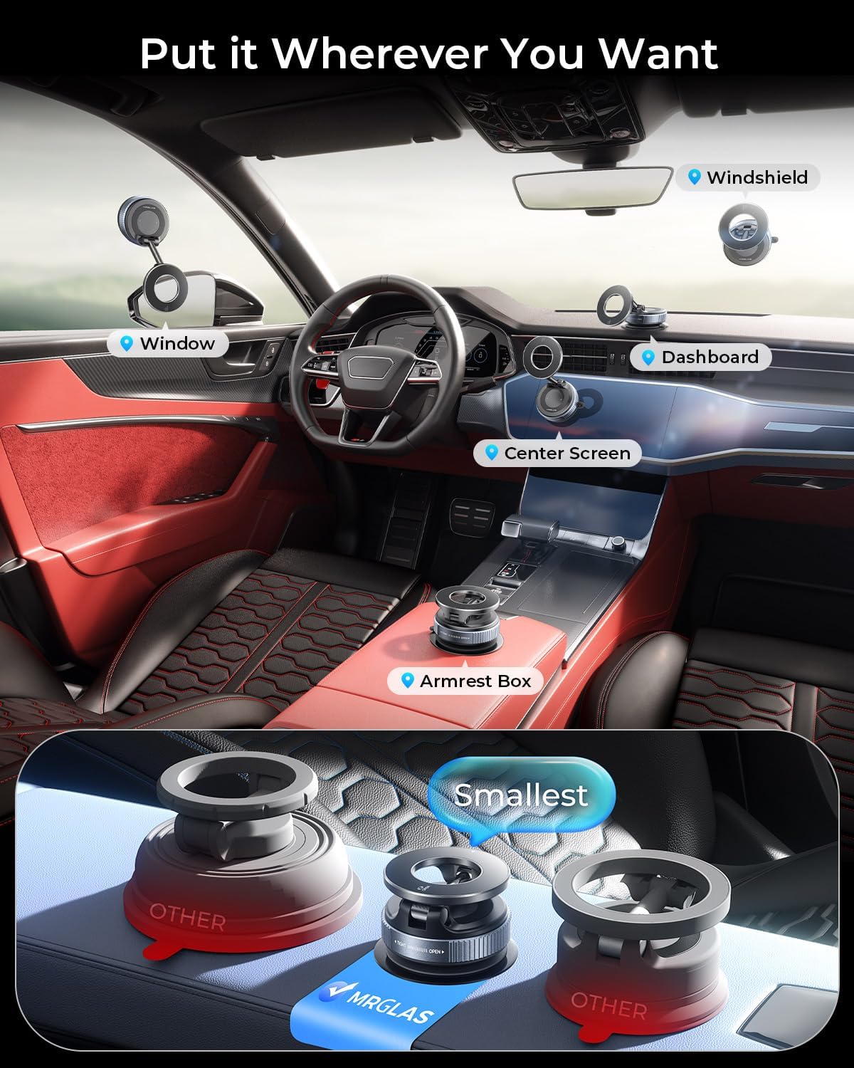Thumbnail 1 de MRGLAS 2026 Upgraded Vacuum Magnetic Car Phone Holder with 360° Rotational Arm and 2800gf Magnets