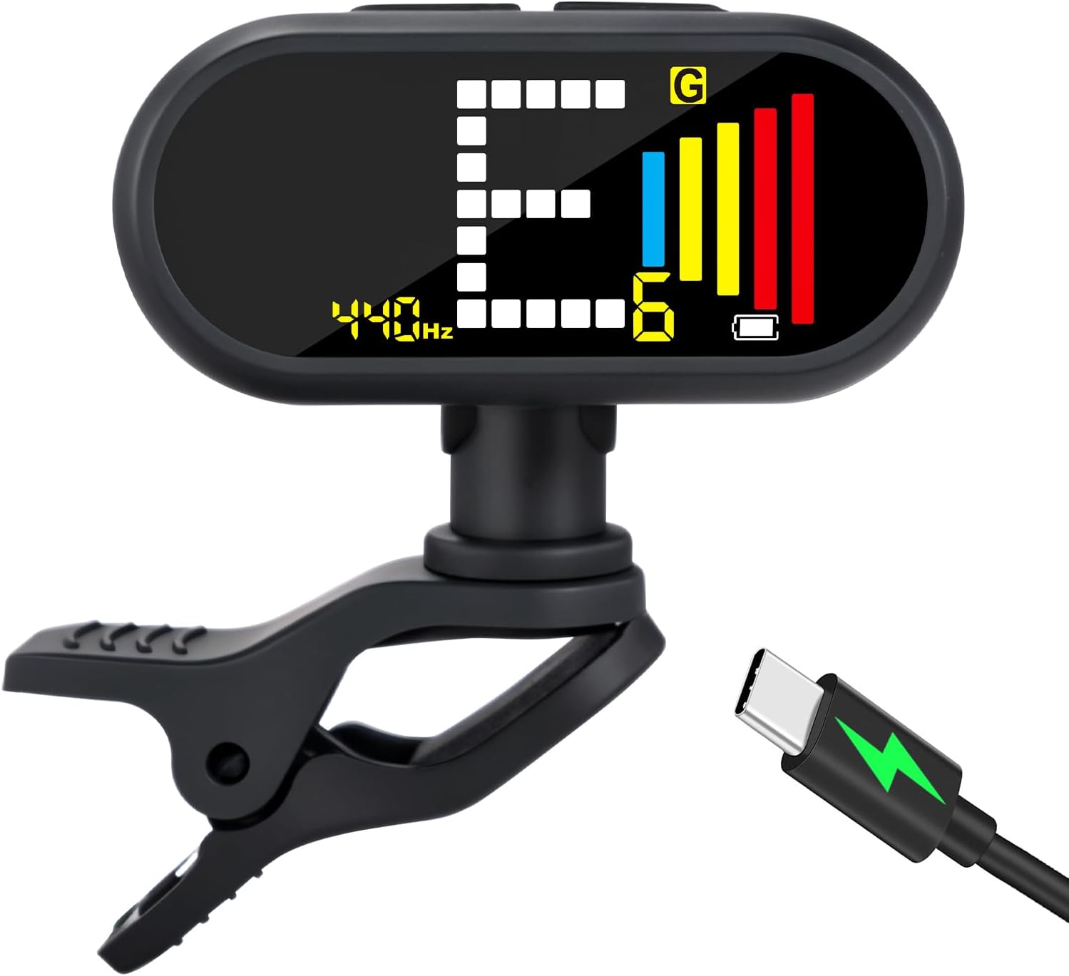 Detalle de EX Rechargeable Chromatic Clip-On Tuner with Color LCD for Guitar, Bass & More