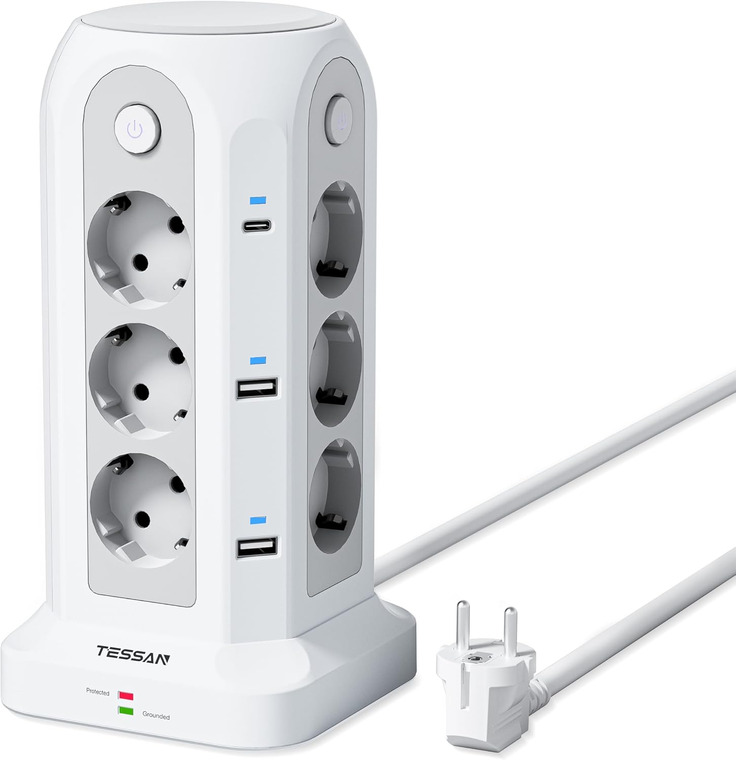 Detalle de TESSAN 12-fach Mehrfachsteckdose mit USB-C 2M Verlängerung