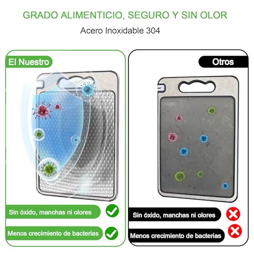 Detalle de Tabla de Cortar Dictien de acero inoxidable doble cara (36 x 25 cm), sin BPA