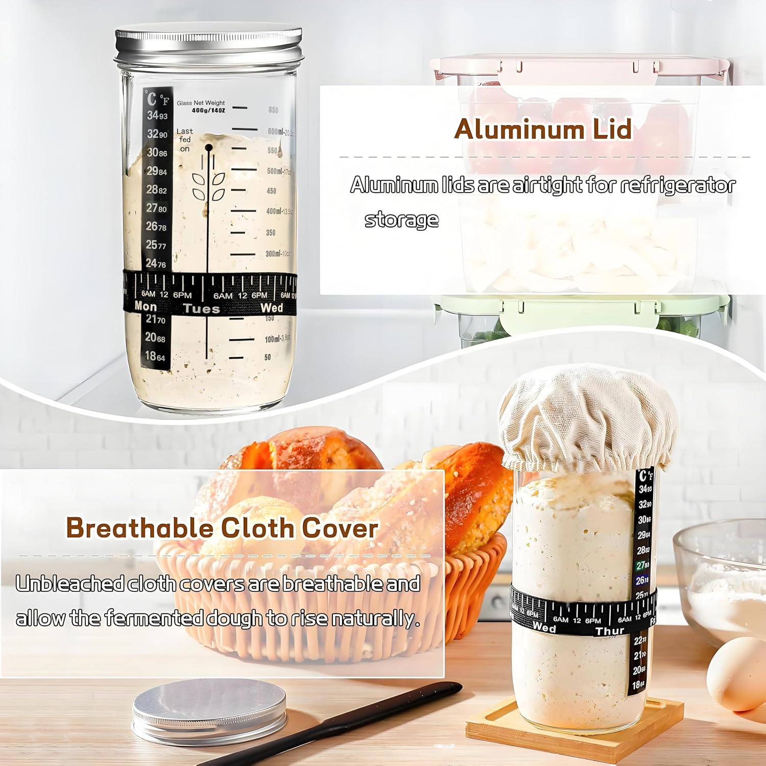 Thumbnail 5 de H&D HYALINE & DORA 730ml sourdough starter jar ๐