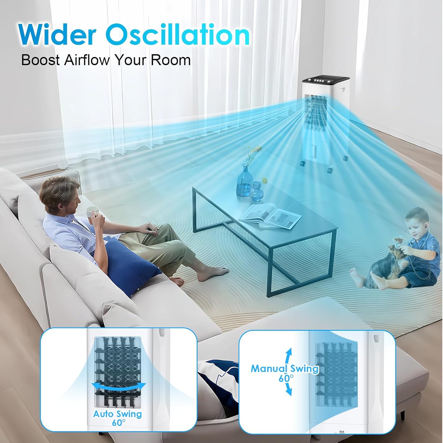 Thumbnail 2 de Portable Air Cooler Fan: 3-in-1 Evaporative Cooling with 6L Tank, Ice Packs and Quiet 60W Operation