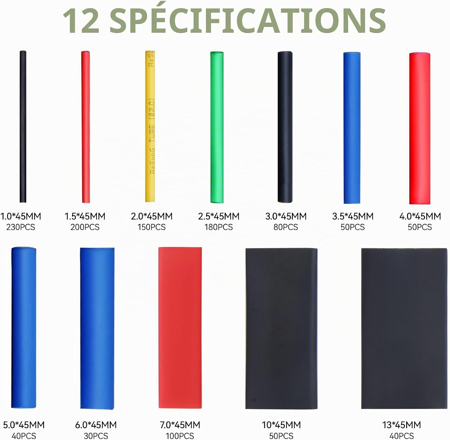Thumbnail 1 de Preciva 1200 Gaines thermorétractables – 12 tailles, 5 couleurs pour câbles et connexions