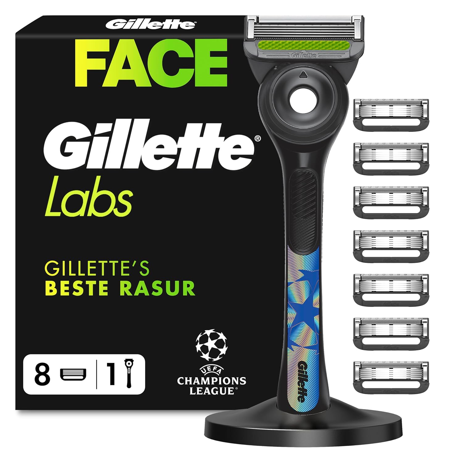 Detalle de GilletteLabs Herrenrasierer mit Reinigungselement – UEFA Champions League Special Edition