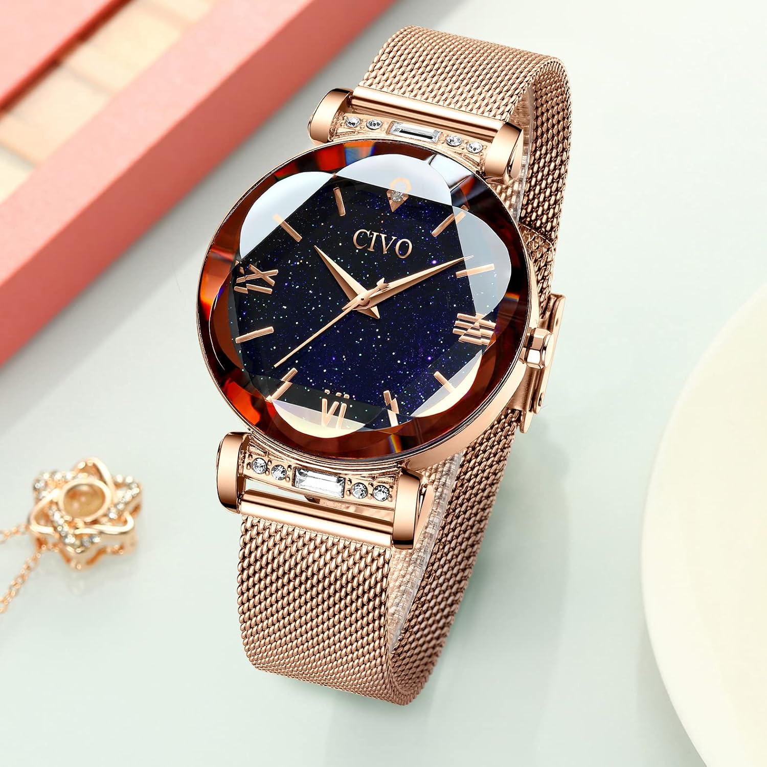 Detalle de CIVO Damenuhr Roségold – Minimalistisch, Wasserdicht und Elegant