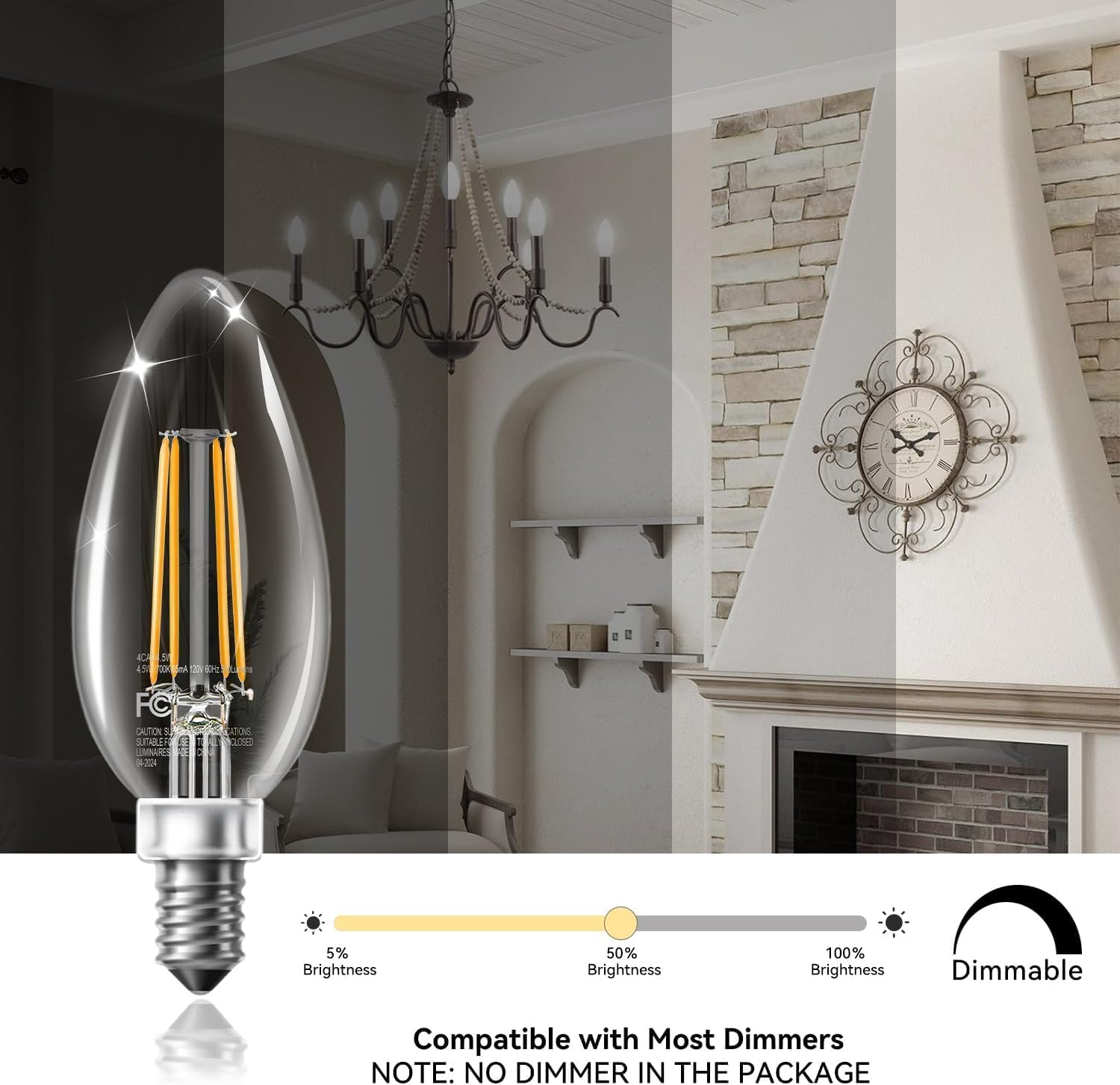 Thumbnail 2 de TJOY QDSD2212 E12 LED Candelabra Bulbs, Dimmable 2200K, 12-Pack